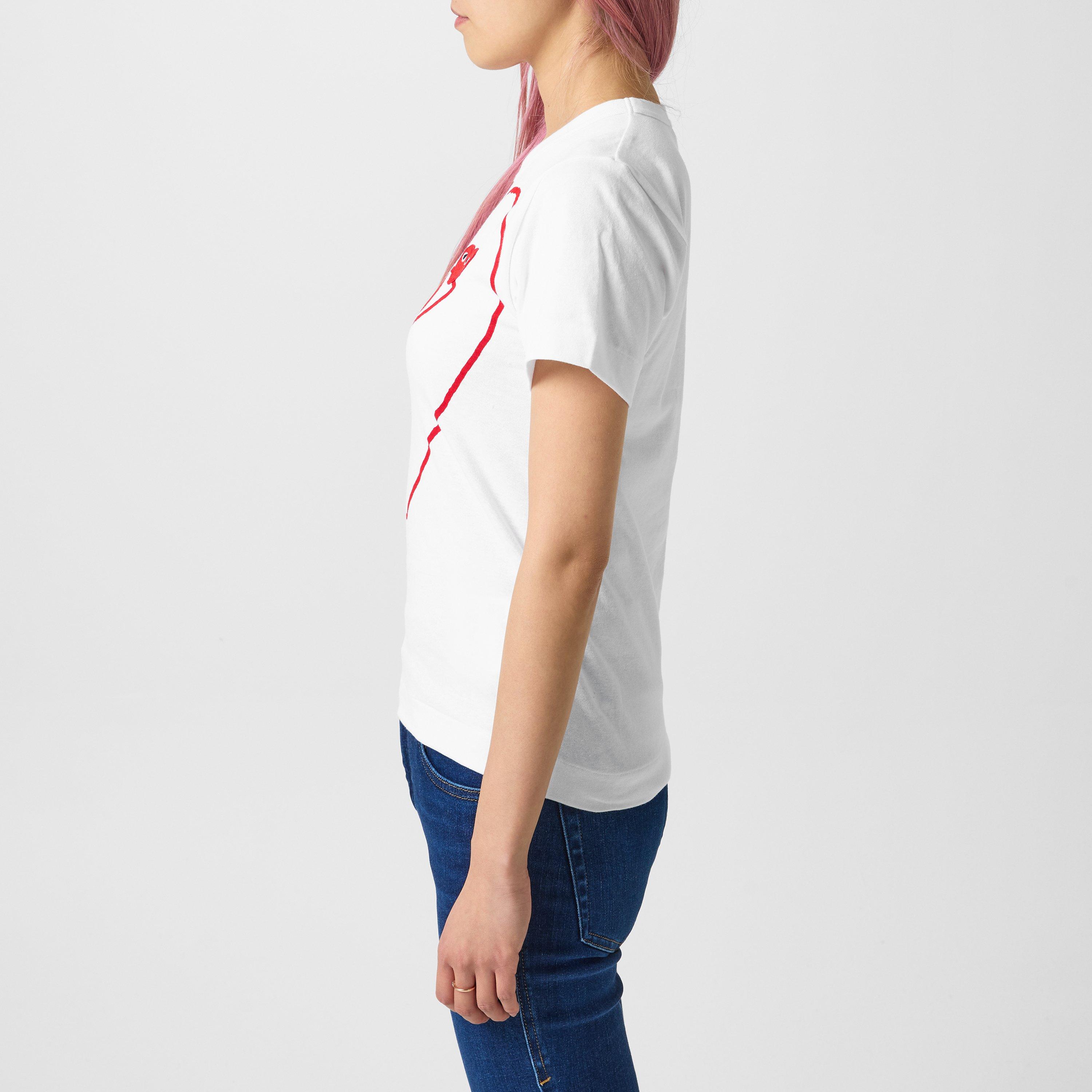 White/Red - Comme des Garcons PLAY - Peeping Heart Outline T-Shirt - 2