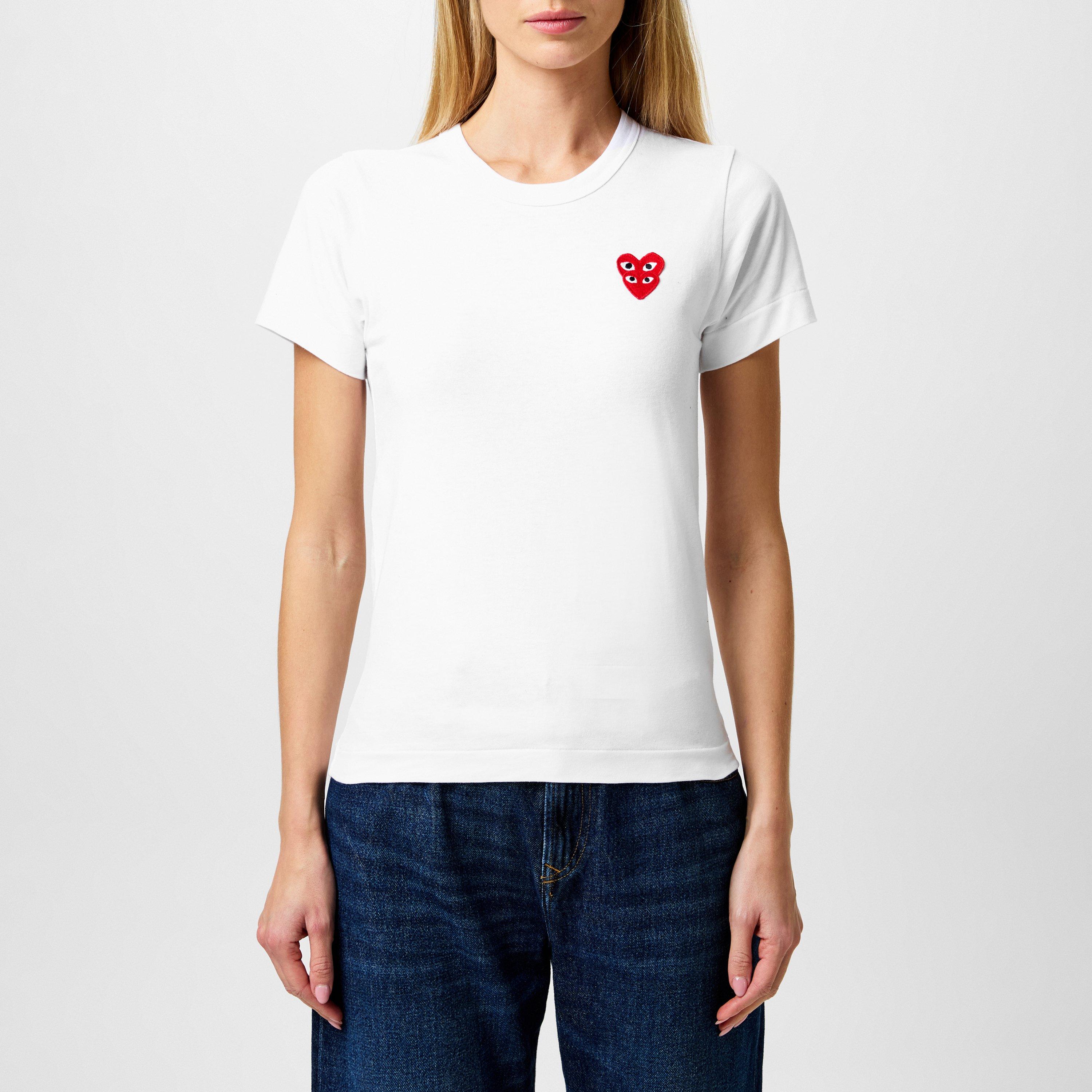 Comme des Garcons PLAY Double Peeping Hearts T Shirt Regular Fit T Shirts USC