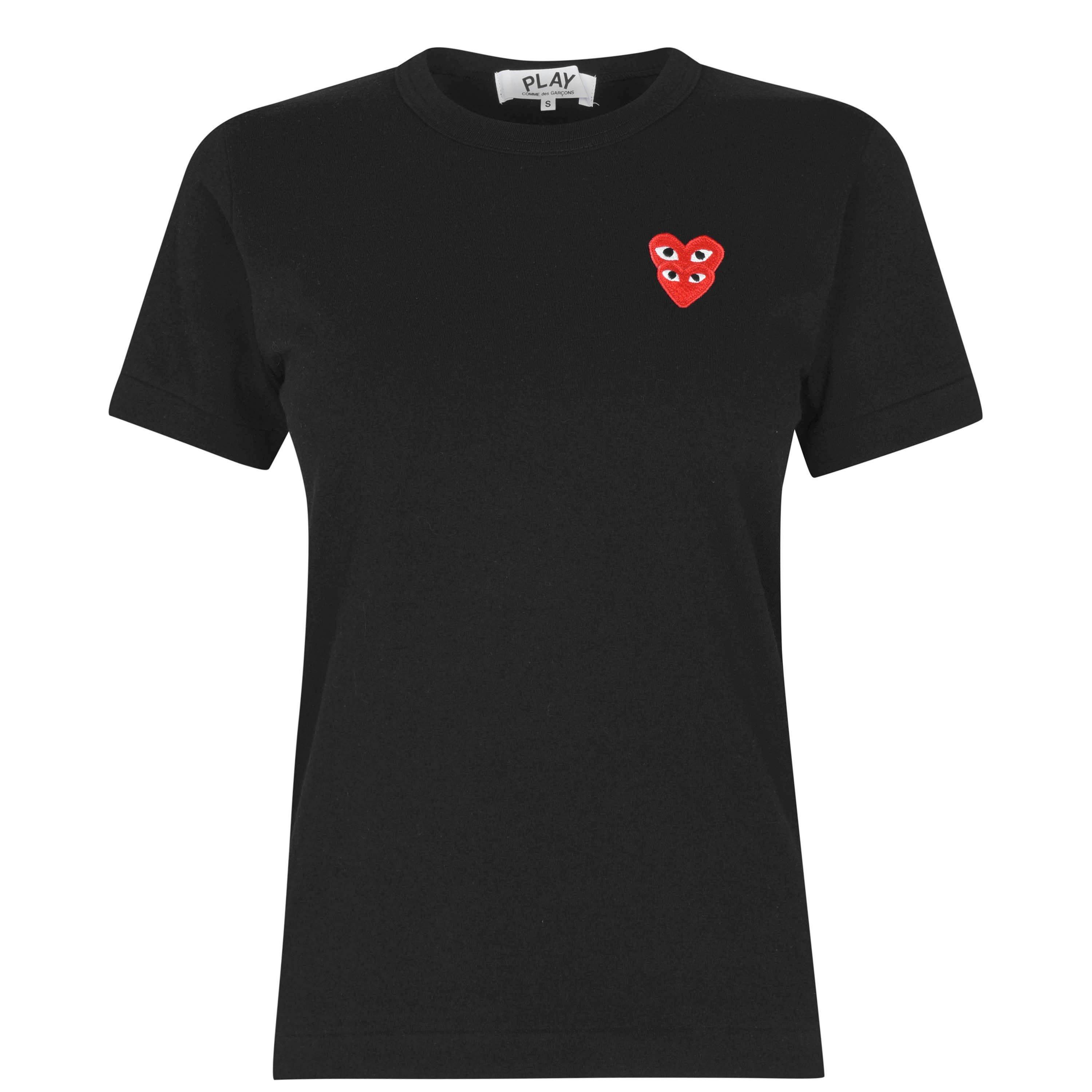 1 Black/Red - Comme des Garcons PLAY - Double Peeping Hearts T-Shirt - 8