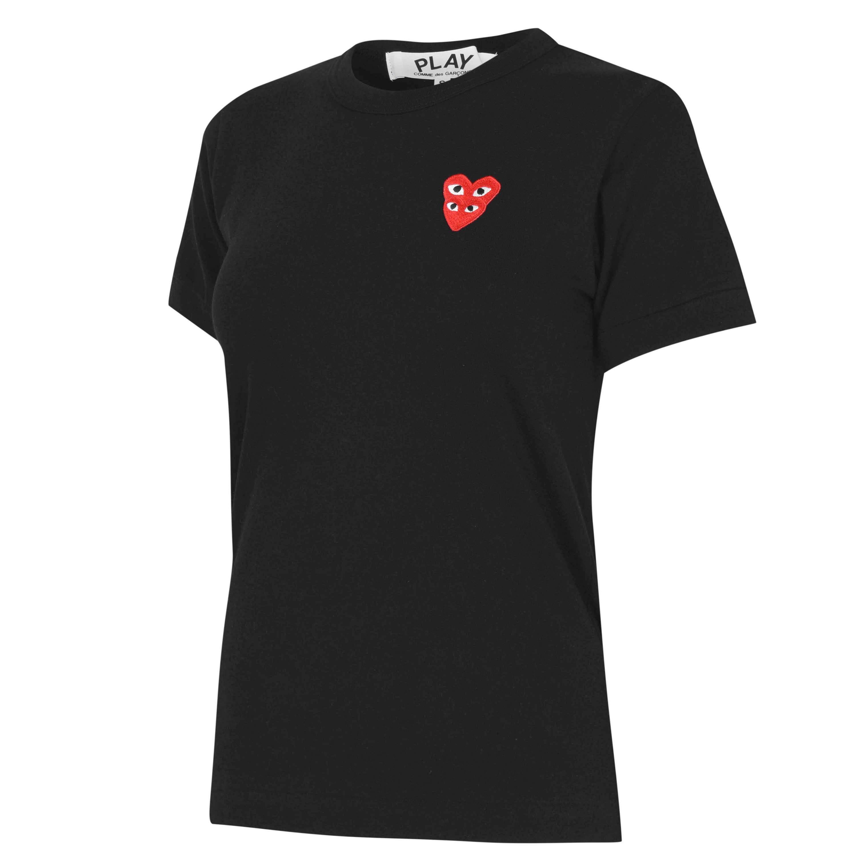 1 Black/Red - Comme des Garcons PLAY - Double Peeping Hearts T-Shirt - 10