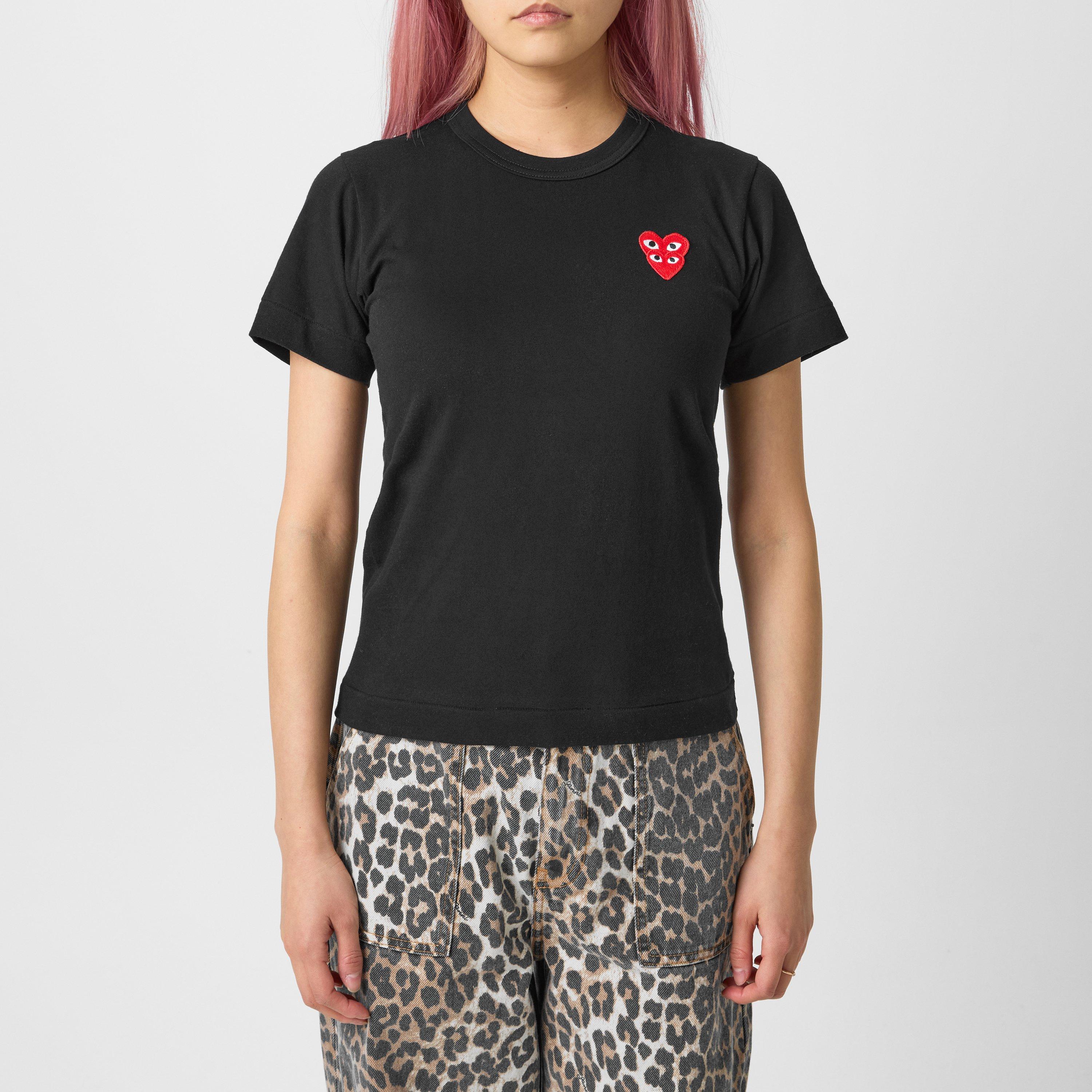 1 Black/Red - Comme des Garcons PLAY - Double Peeping Hearts T-Shirt - 3