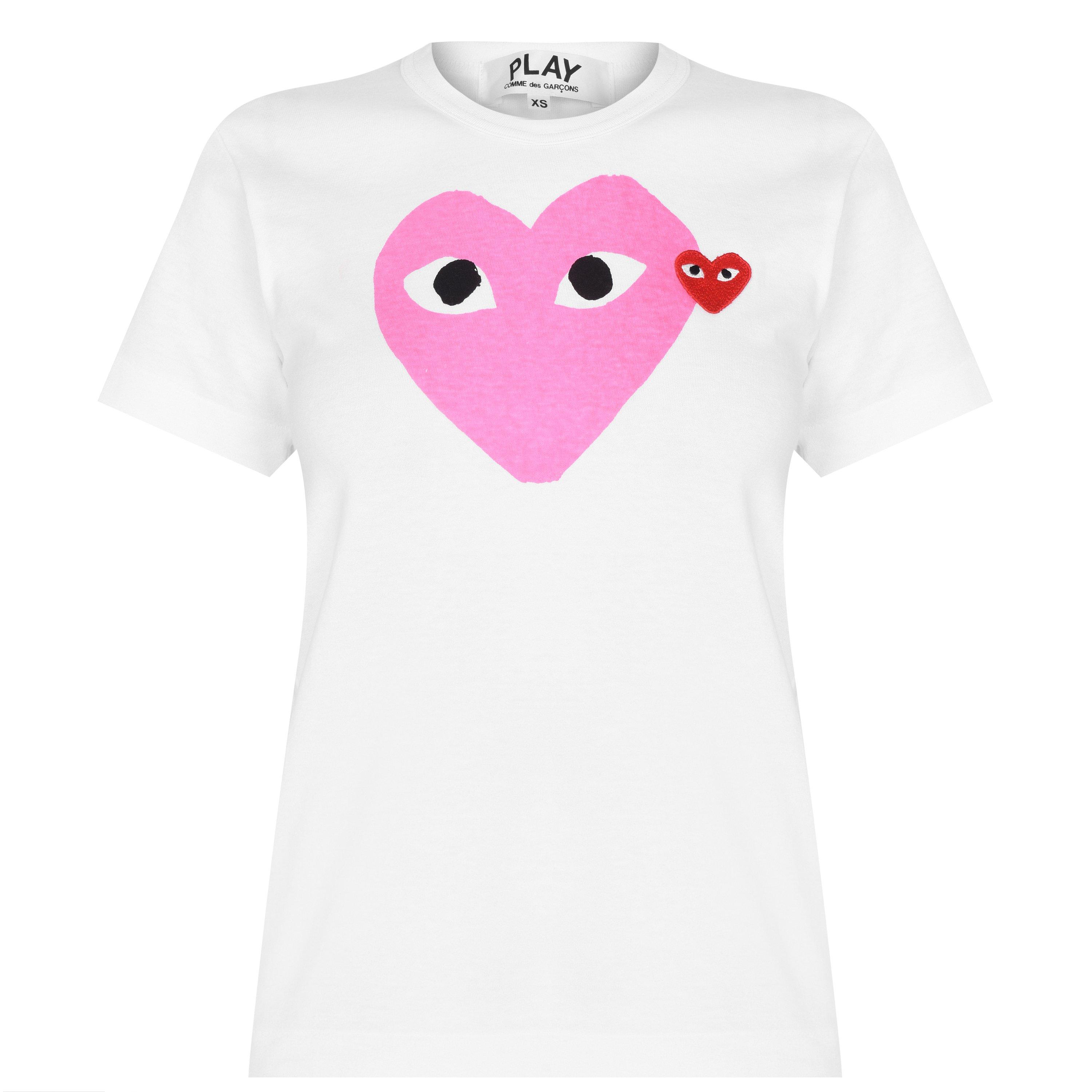 White/Pink 4 - Comme des Garcons PLAY - Printed Peeping Hearts T Shirt - 1