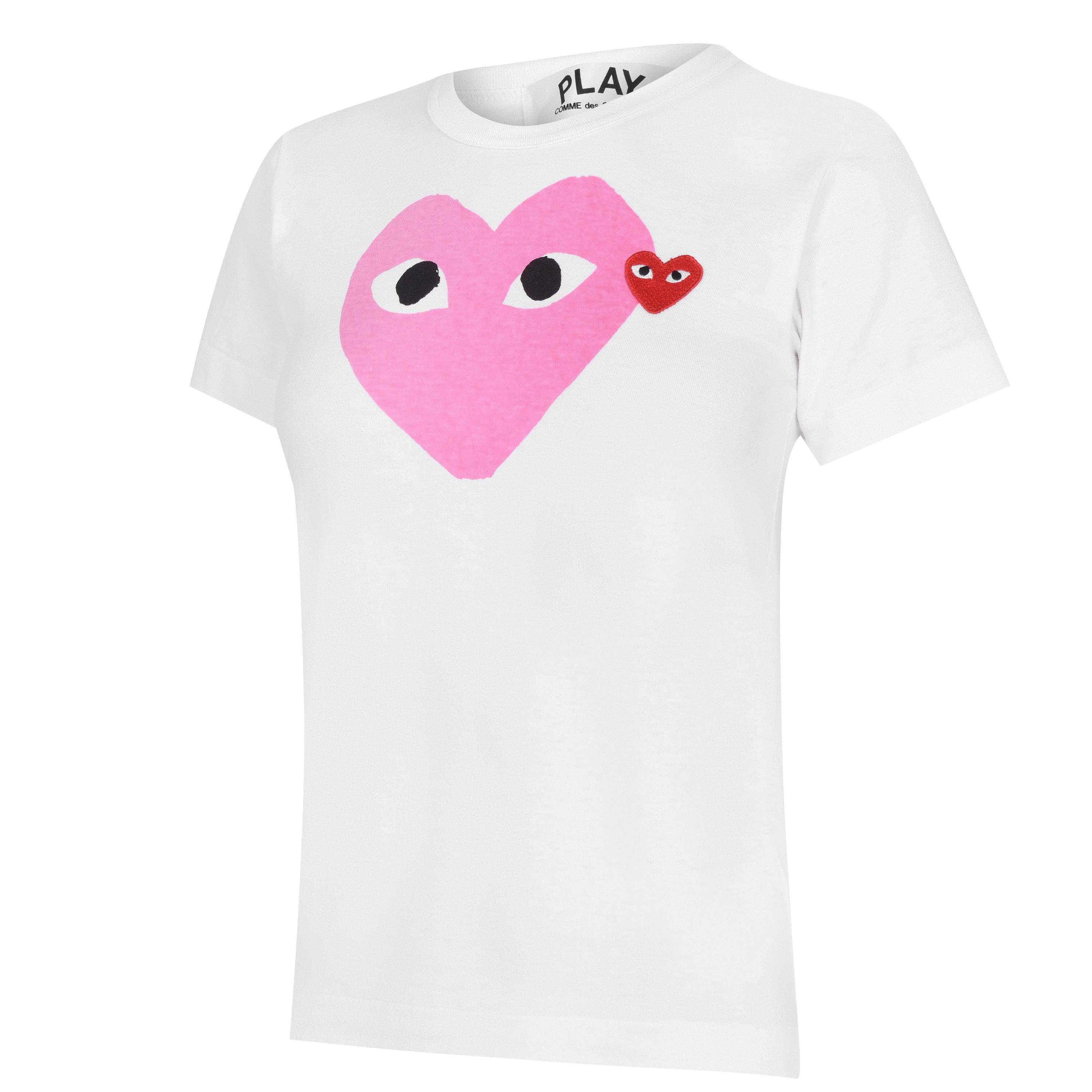 White/Pink 4 - Comme des Garcons PLAY - Printed Peeping Hearts T Shirt - 5