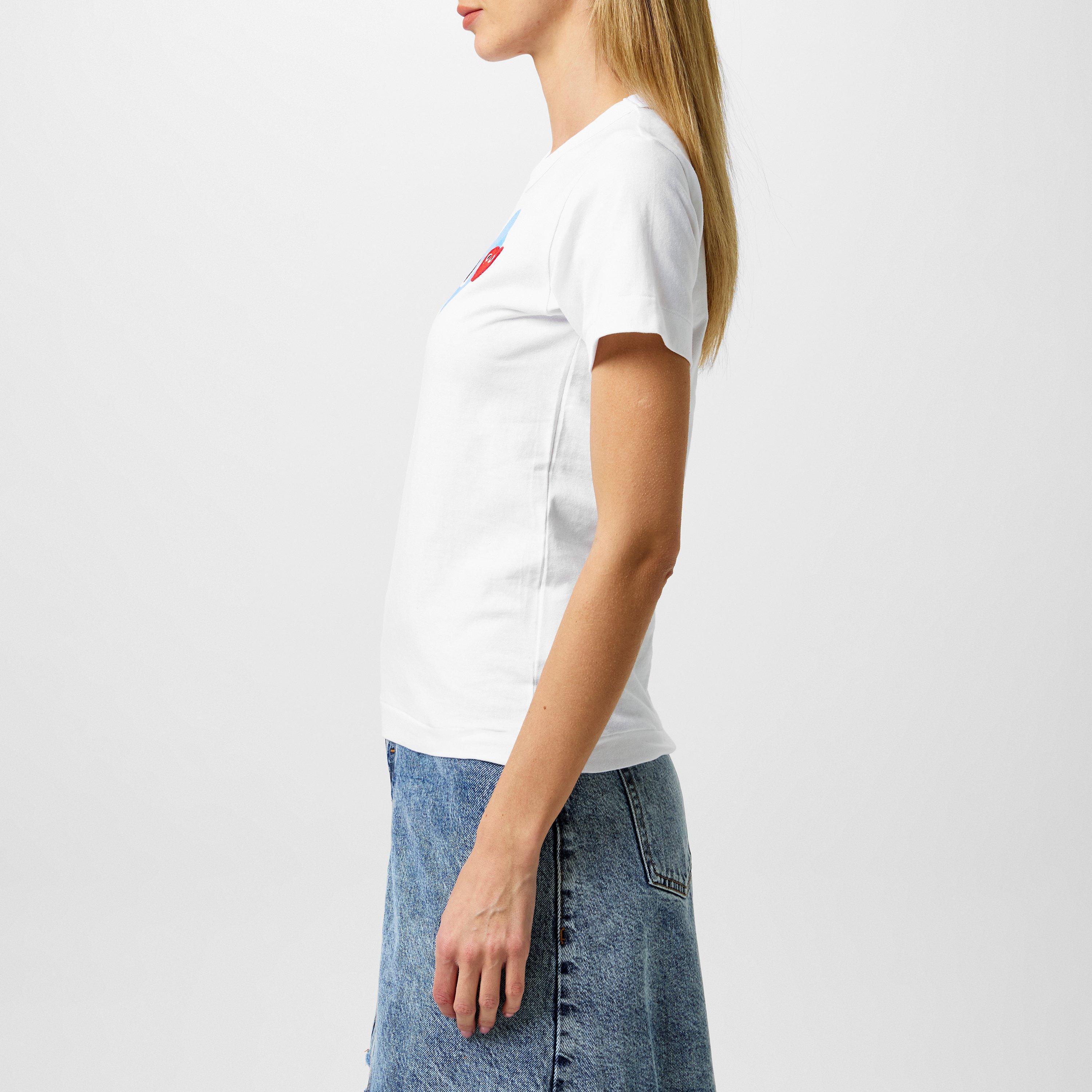 White/Blue 2 - Comme des Garcons PLAY - Printed Peeping Hearts T Shirt - 2