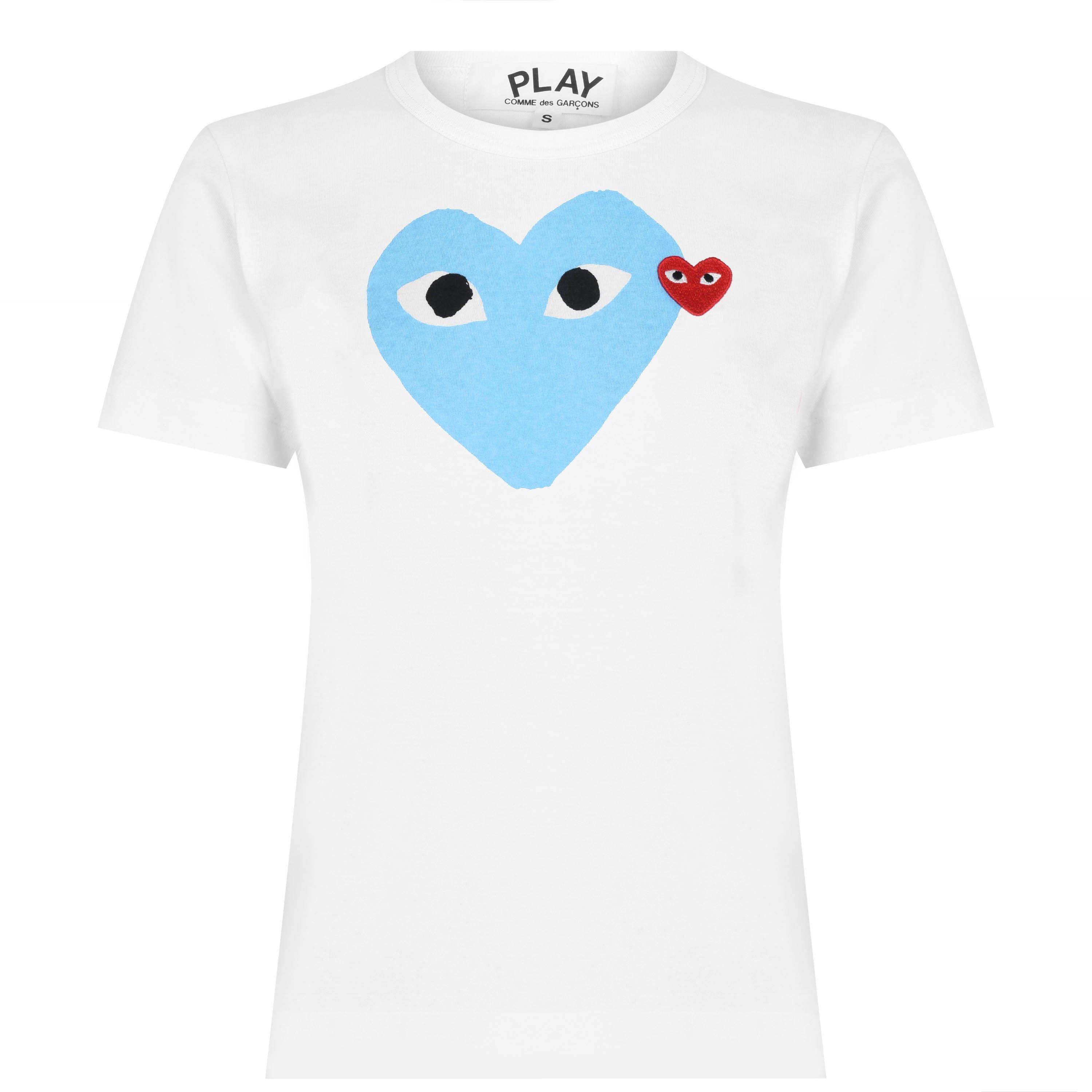 White/Blue 2 - Comme des Garcons PLAY - Printed Peeping Hearts T Shirt - 5