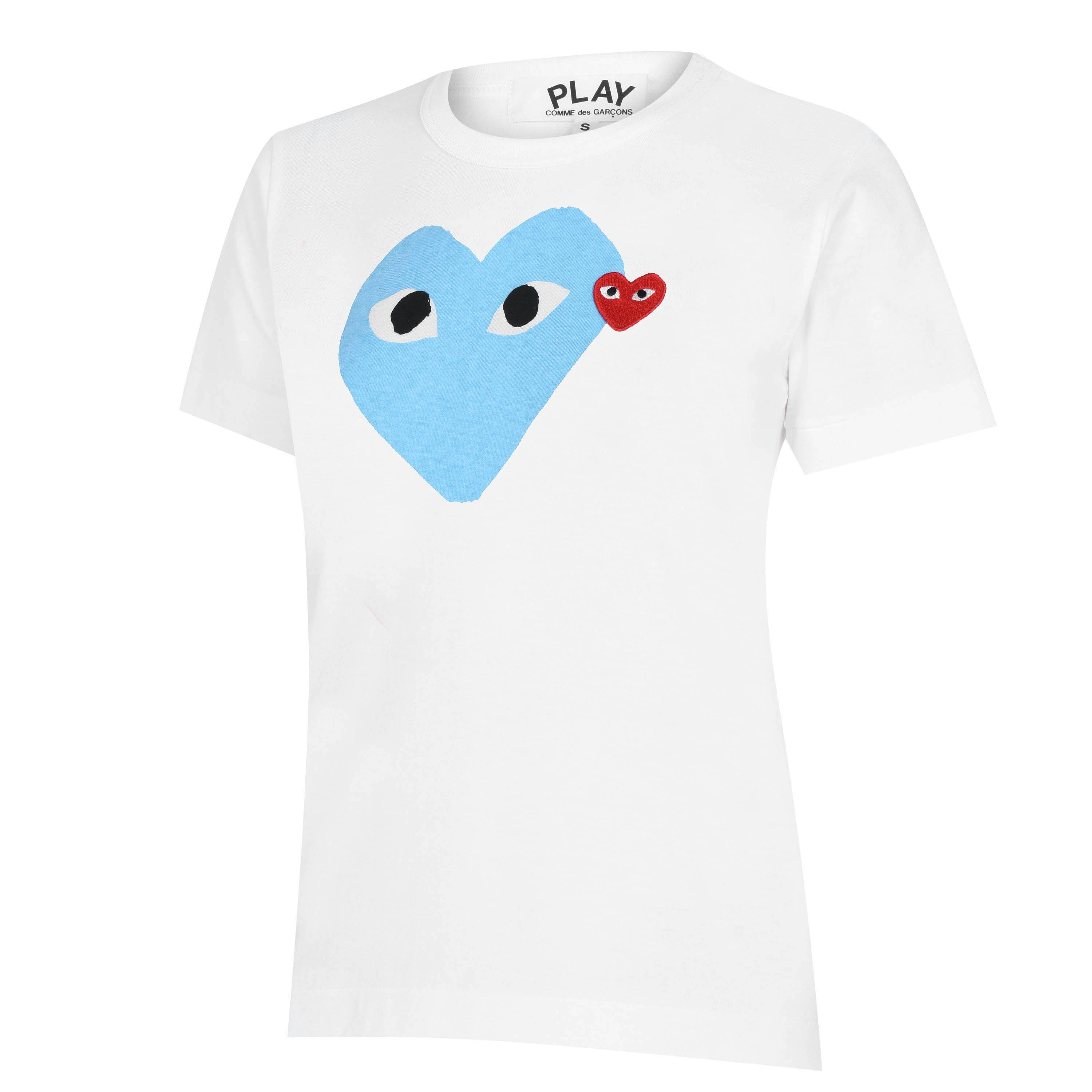 White/Blue 2 - Comme des Garcons PLAY - Printed Peeping Hearts T Shirt - 7