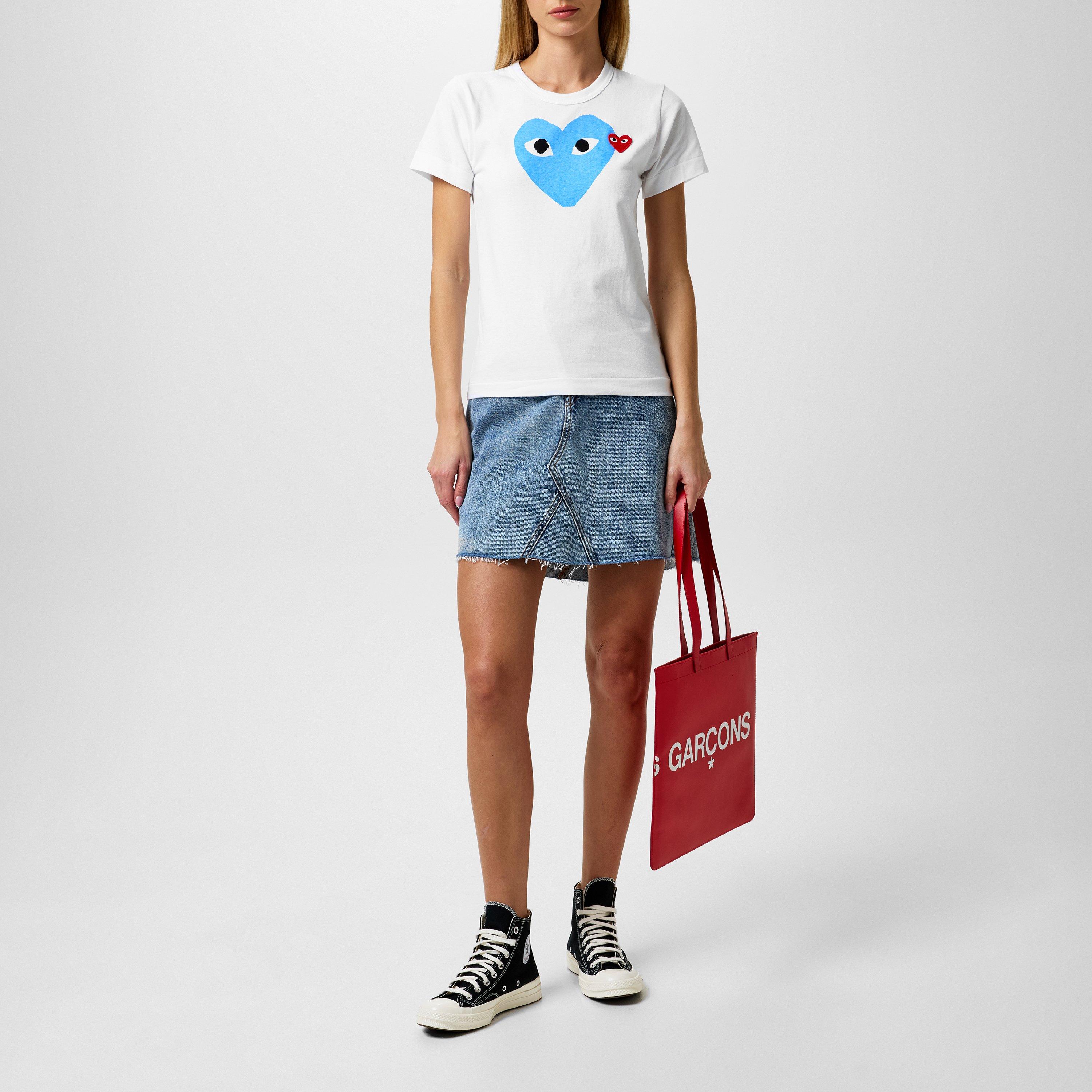 White/Blue 2 - Comme des Garcons PLAY - Printed Peeping Hearts T Shirt - 4