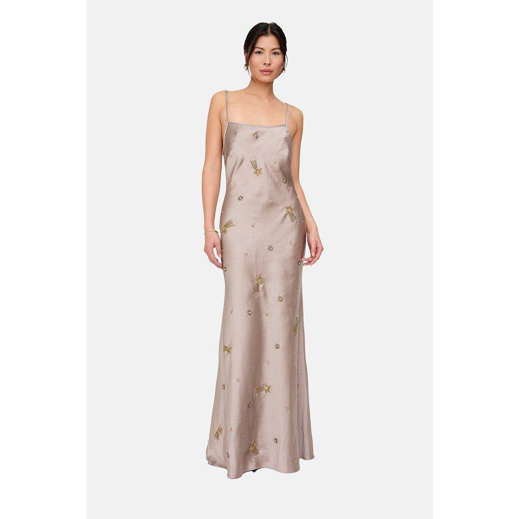 Light Grey - Lily and Lionel - Lily and Lionel Starburst All Over Embellished Maxi Dress In Oyster - 1