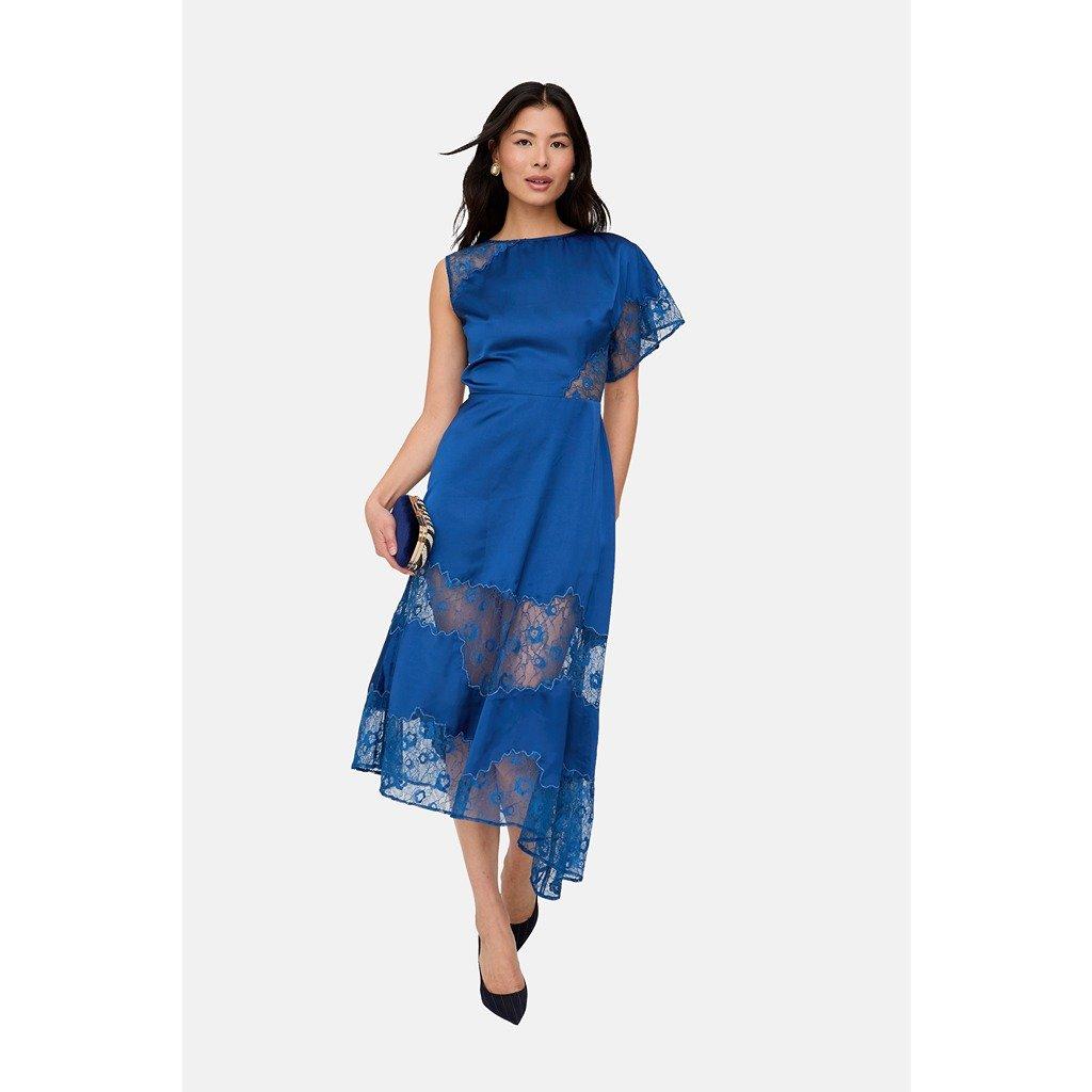Navy - Lily and Lionel - Lily and Lionel Selma Lace Insert Midi Dress In Blue - 1