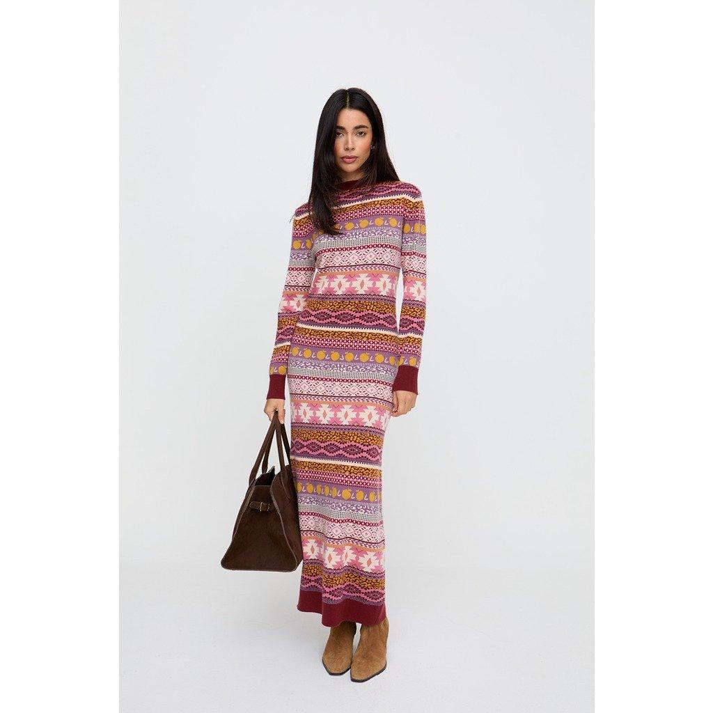 Multicolorido - Raffya - Raffya Elvis Longline Folk Jacquard Maxi Dress In Multi - 1