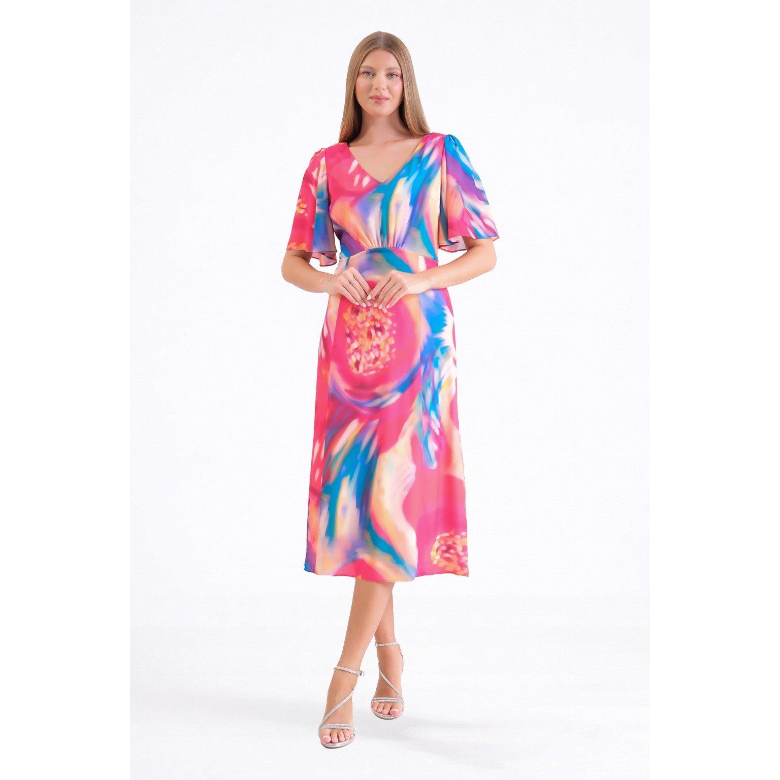 Print - Ella Boo - Ella vibrant fuchsia abstract print V Neck Dress - 1