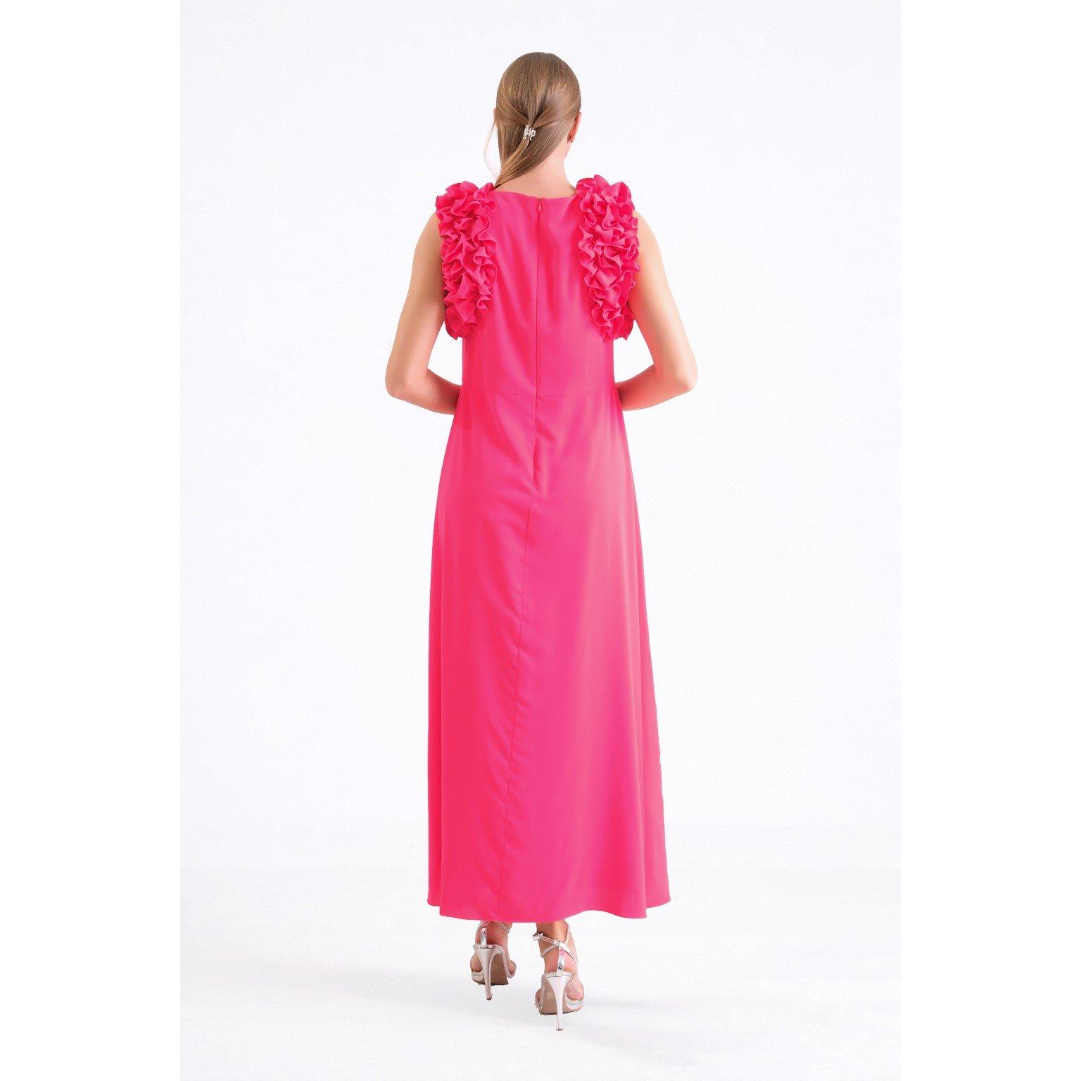 Red - Ella Boo - Ella Fuchsia Ruffle-Shoulder Maxi Frill Dress - 4