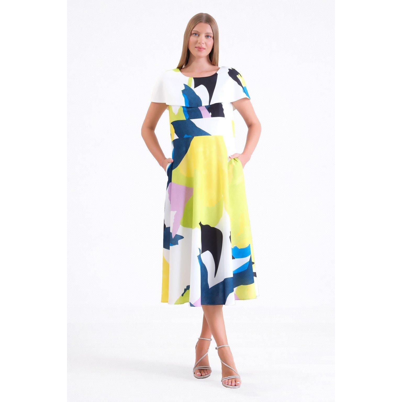 Print - Ella Boo - Ella Abstract Floral Off-Shoulder Midi Cape Dress - 1