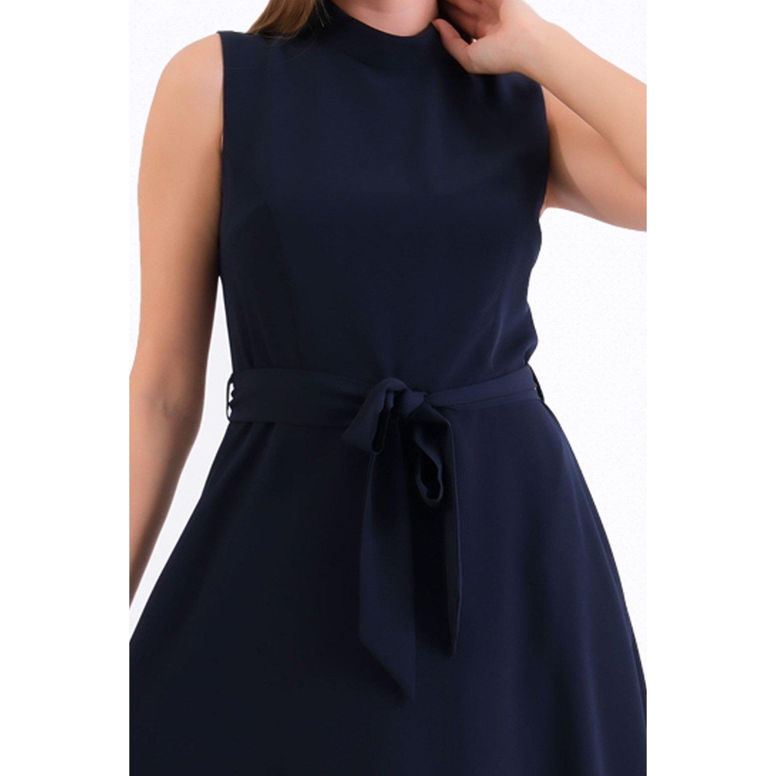 Marineblauw - Ella Boo - Ella Navy Belted sleevless Dress - 5