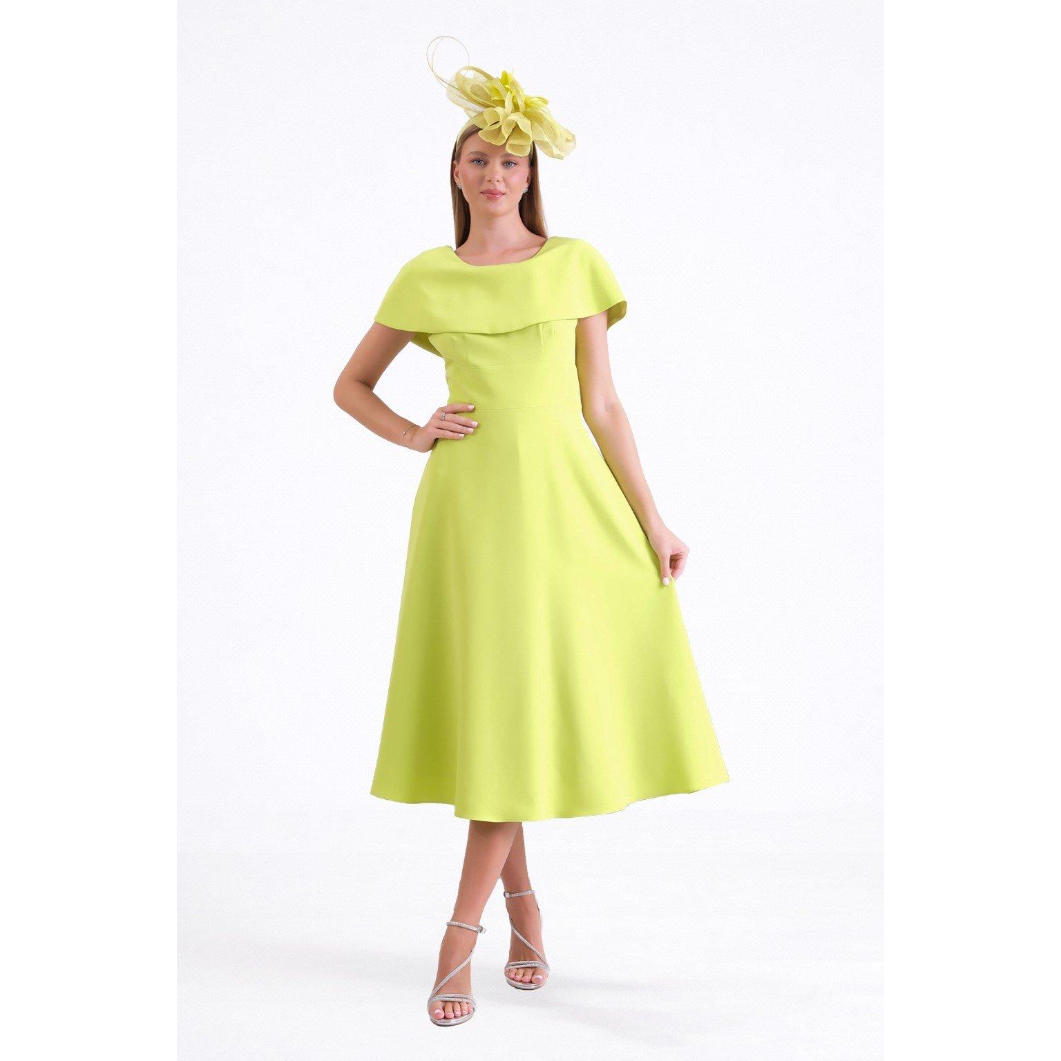 Citron vert - Ella Boo - Ella Navy or lime Cape Detail Midi Dress - 1