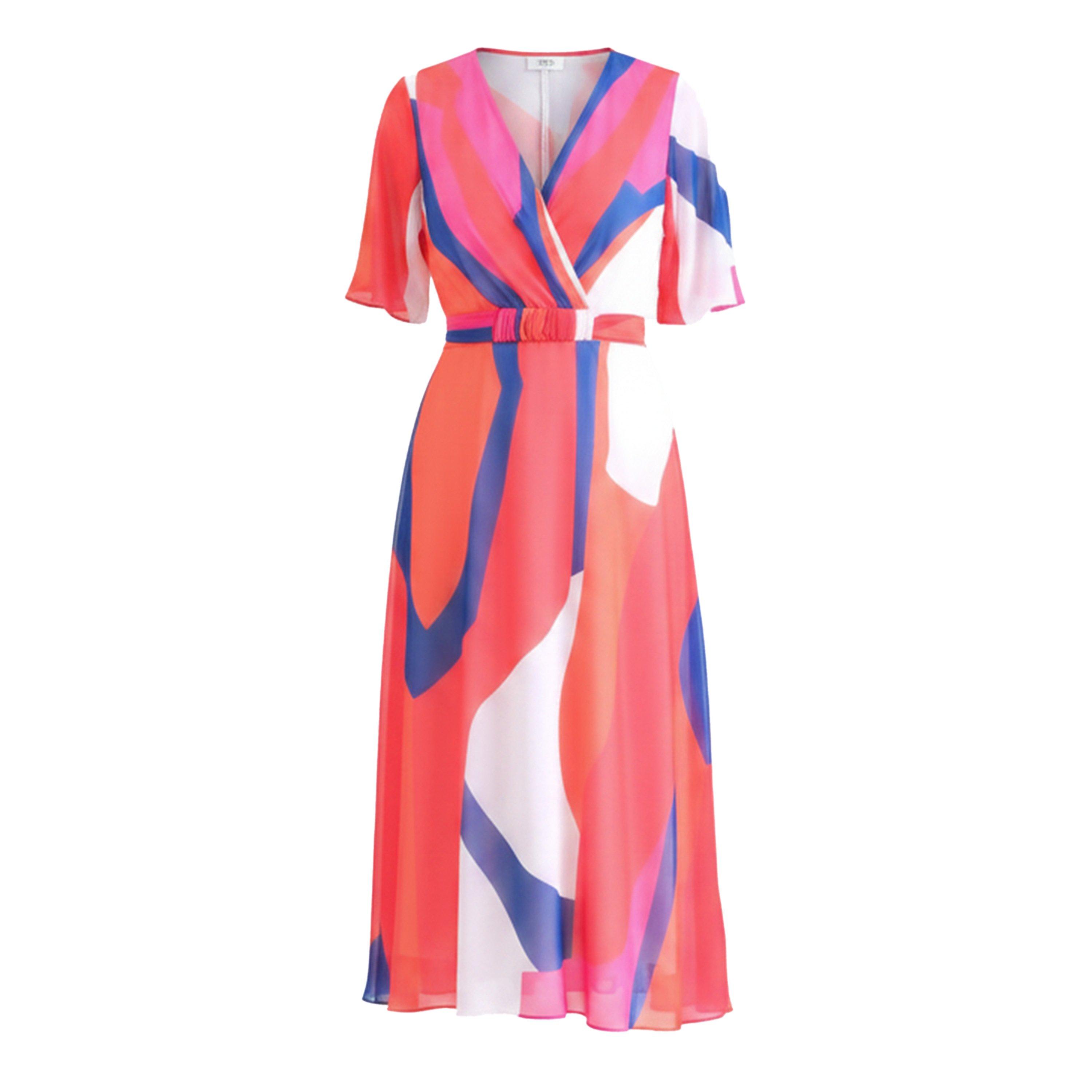 Imprimer - Ella Boo - Ella Coral Multi Abstract Belted Midi Print Dress - 1