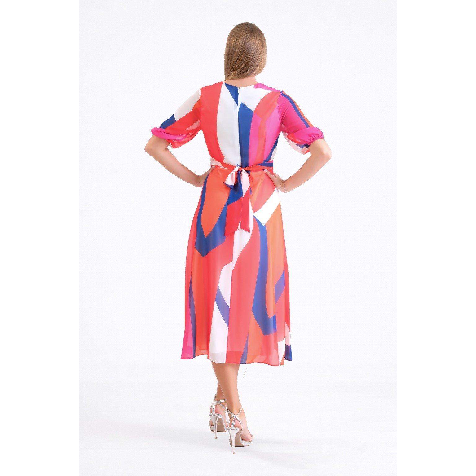 Afdrukken - Ella Boo - Ella Coral Multi Abstract Belted Midi  Print Dress - 4