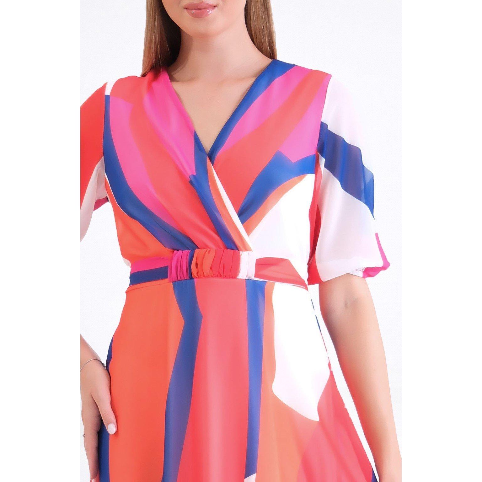 Afdrukken - Ella Boo - Ella Coral Multi Abstract Belted Midi  Print Dress - 5