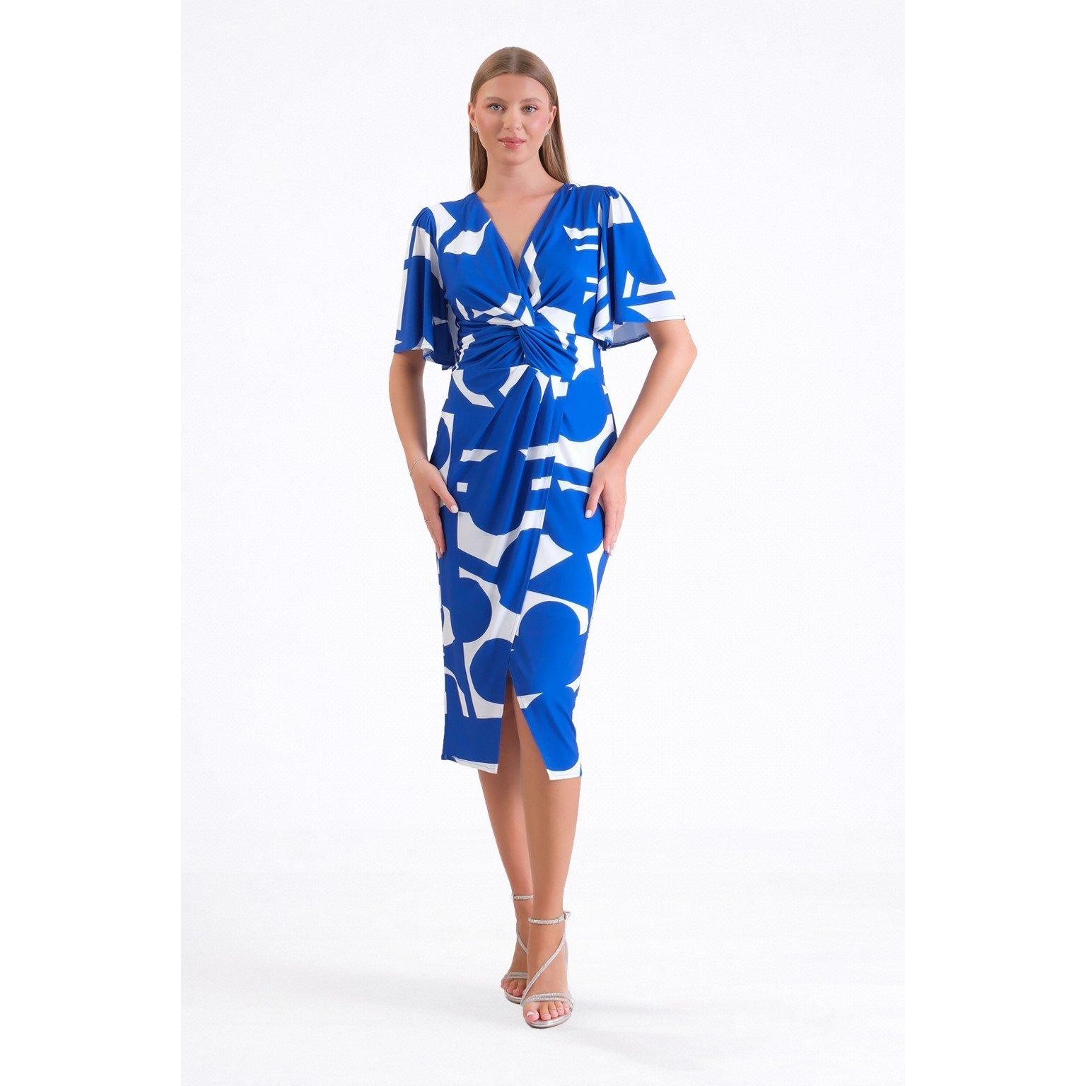 Royal - Ella Boo - Ella Abstract Royal Print Wrap Midi Wrap Dress - 1