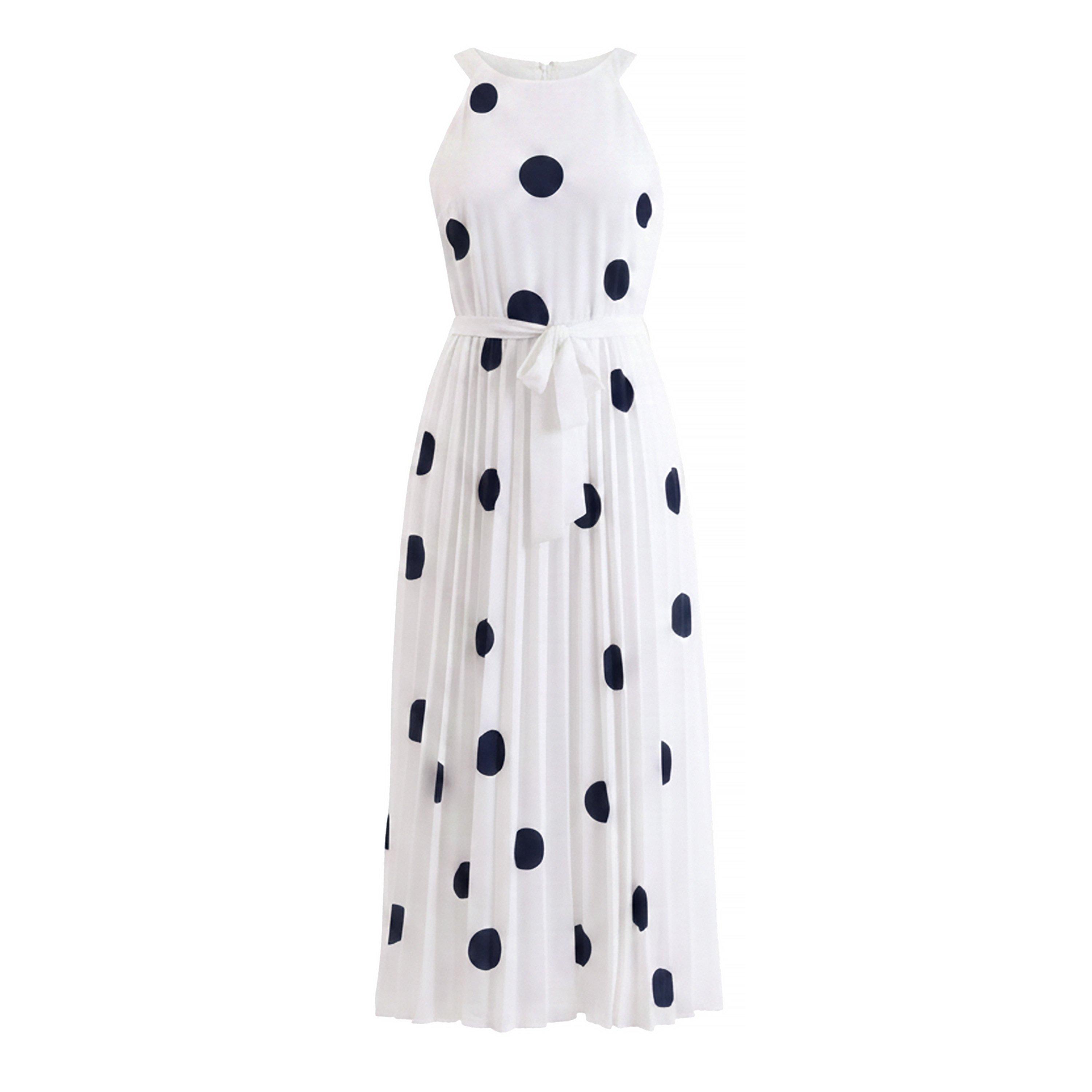 Ella Print polka dot sleeveless Dress navy or Beige spot