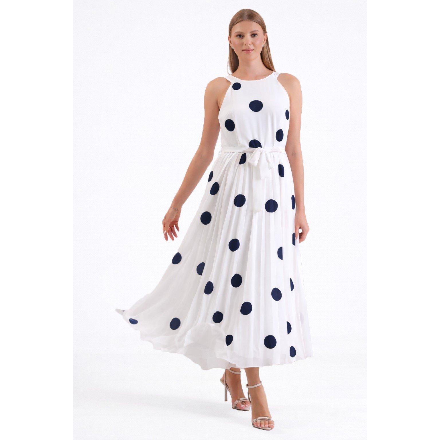 Print - Ella Boo - Ella Print polka dot sleeveless Dress navy or Beige spot - 3