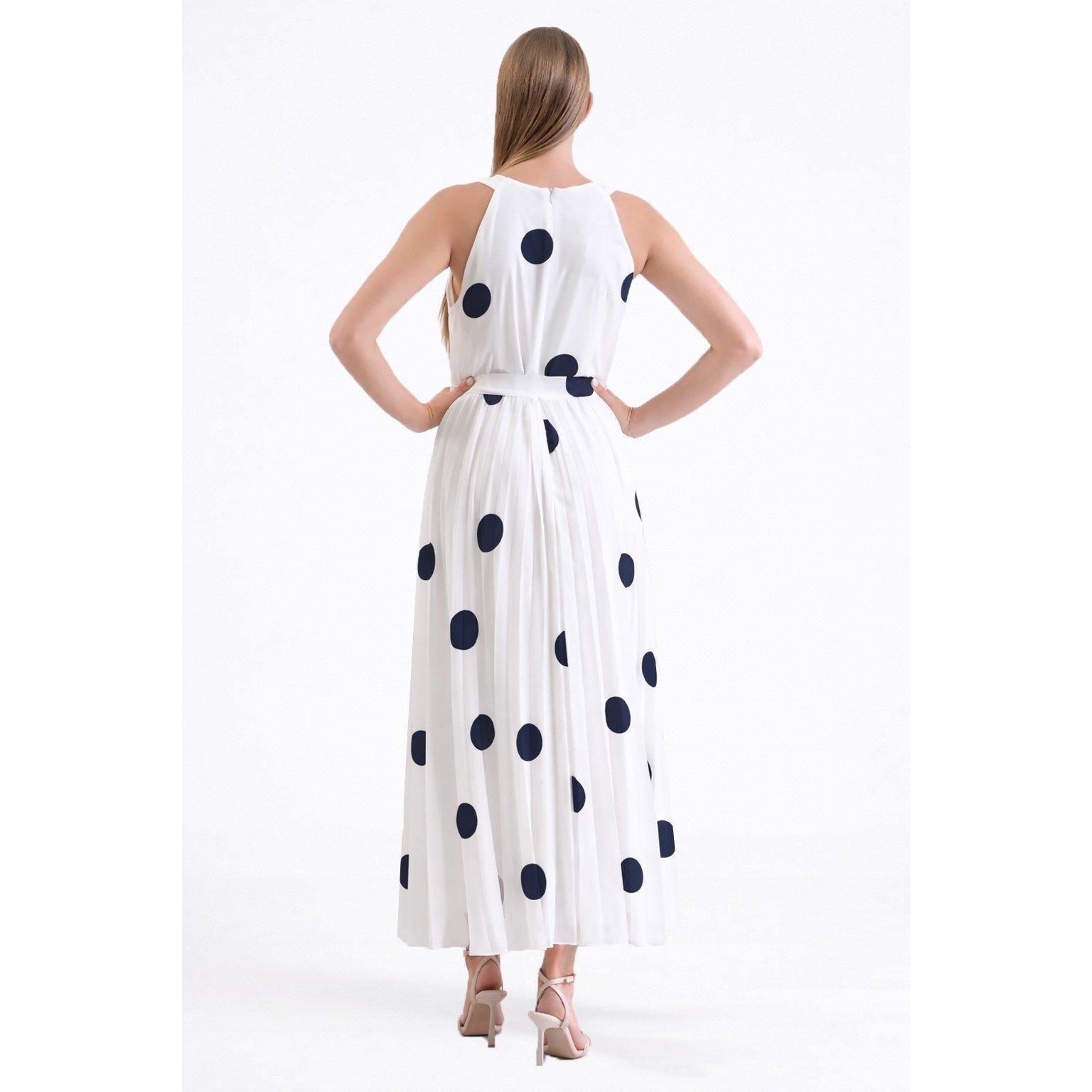 Print - Ella Boo - Ella Print polka dot sleeveless Dress navy or Beige spot - 4