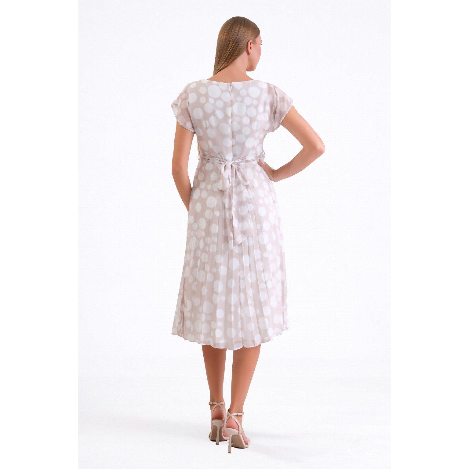 Stone - Ella Boo - Ella Polka Dot Pleated Midi Dress in Stone or Navy - 4