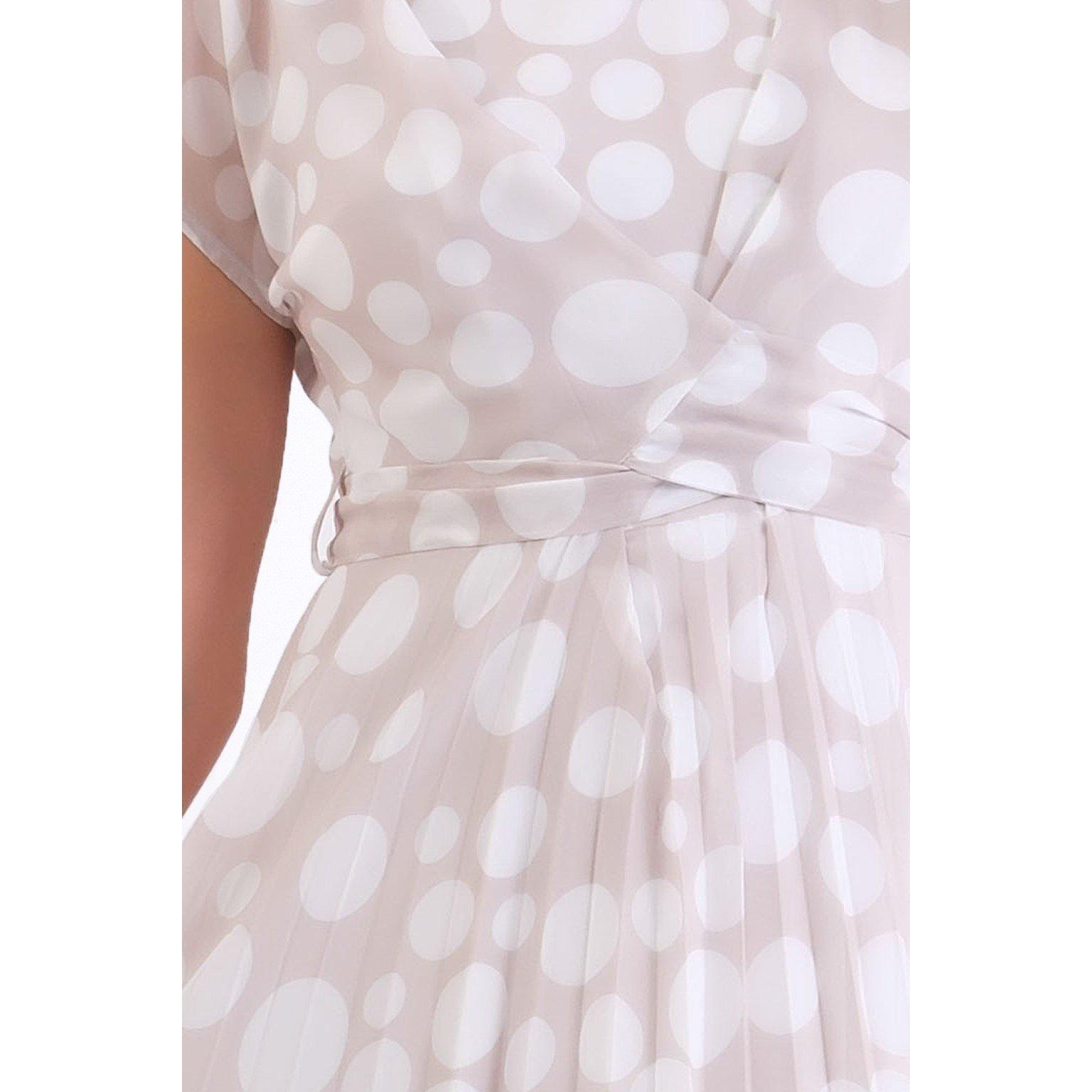 Stone - Ella Boo - Ella Polka Dot Pleated Midi Dress in Stone or Navy - 5