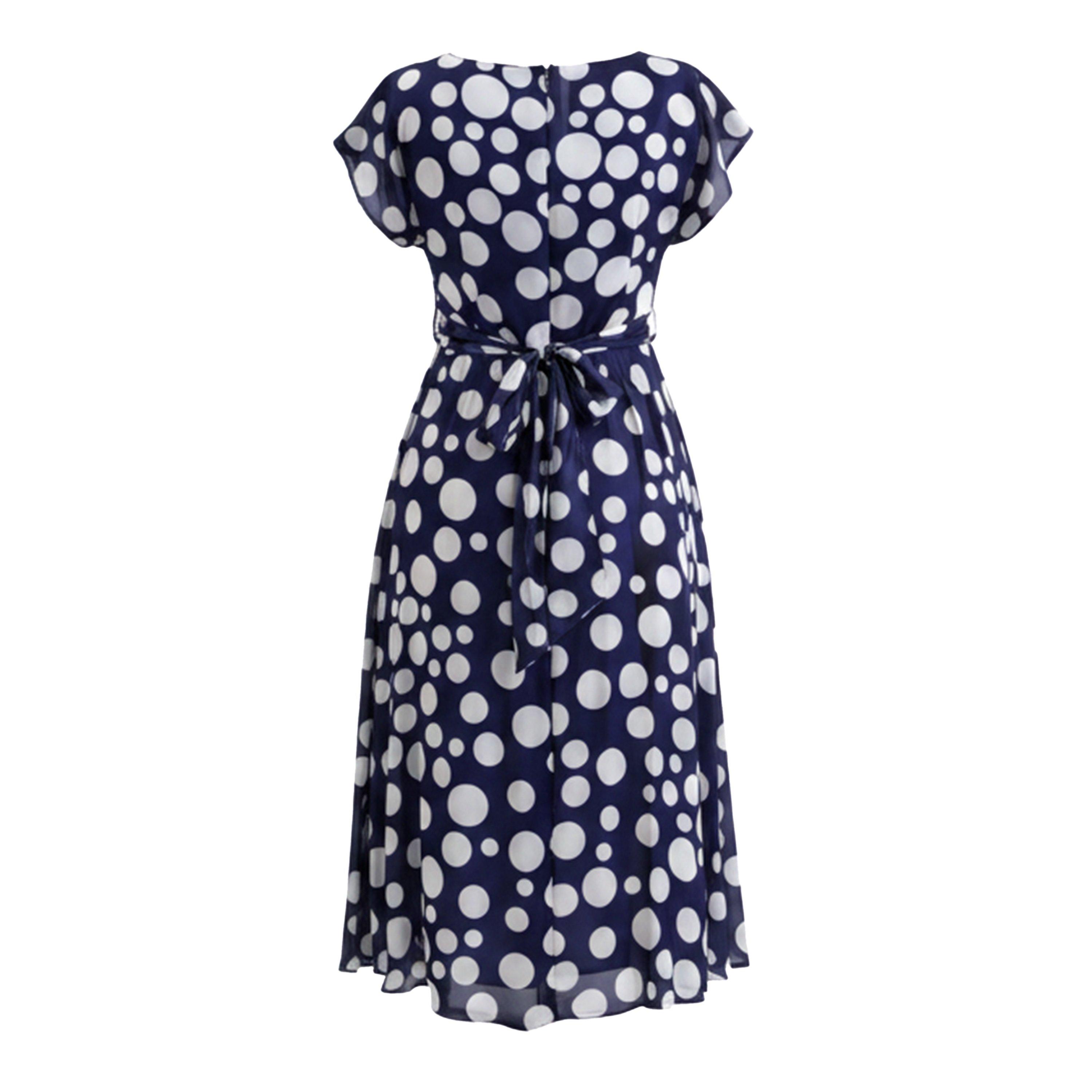 Navy - Ella Boo - Ella Polka Dot Pleated Midi Dress in Stone or Navy - 2