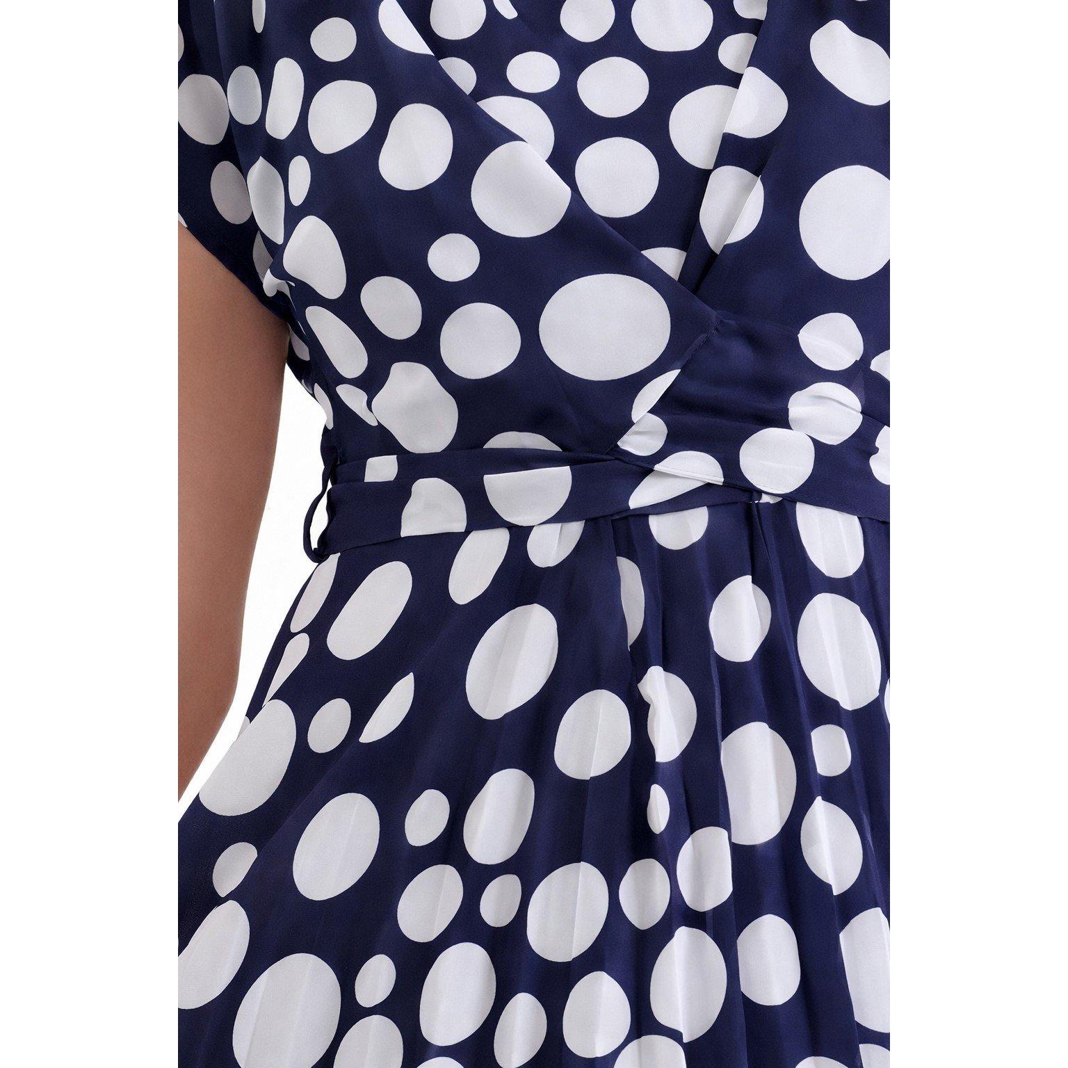 Navy - Ella Boo - Ella Polka Dot Pleated Midi Dress in Stone or Navy - 5