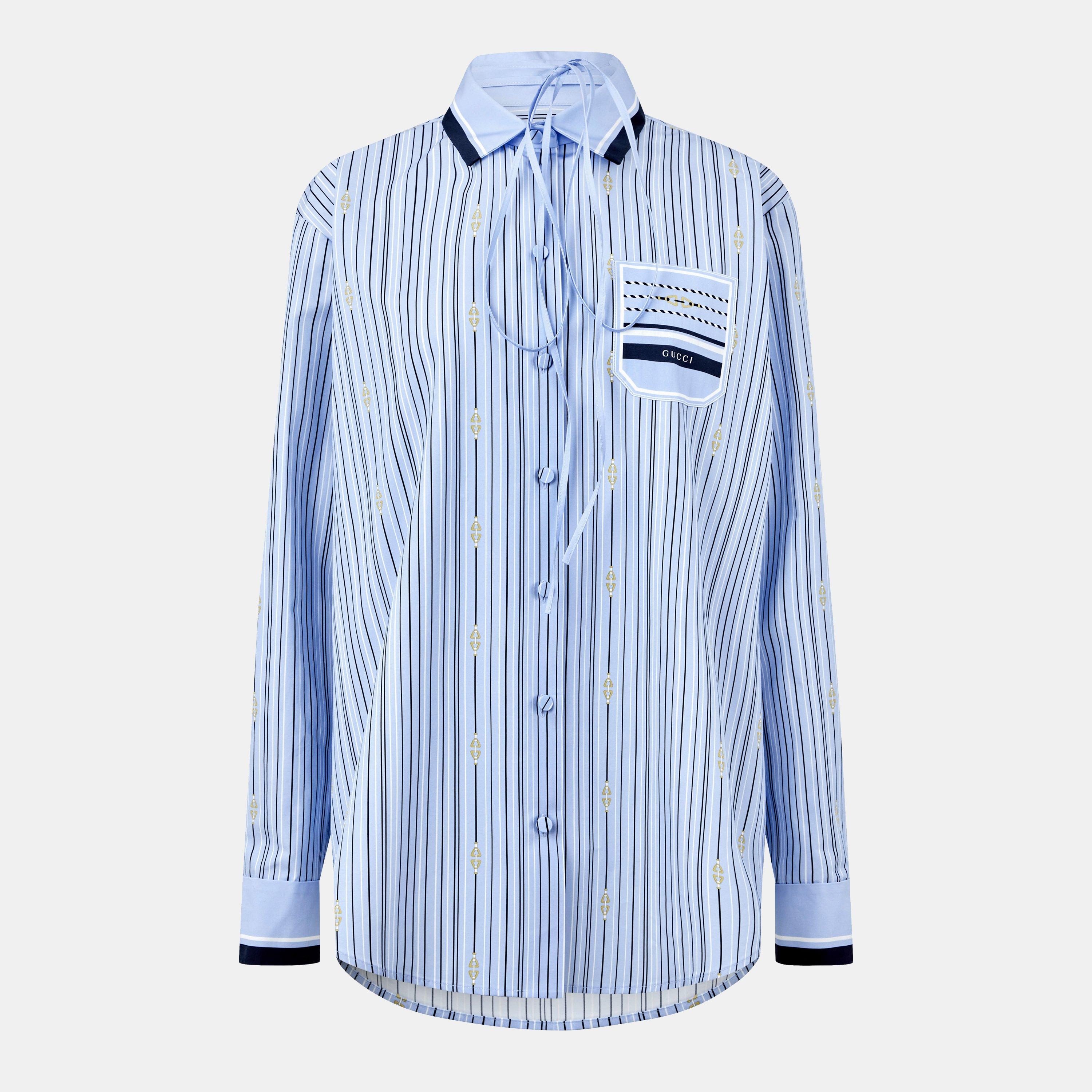 Azure/Blue - Gucci - Horsebit Striped Cotton Shirt - 1