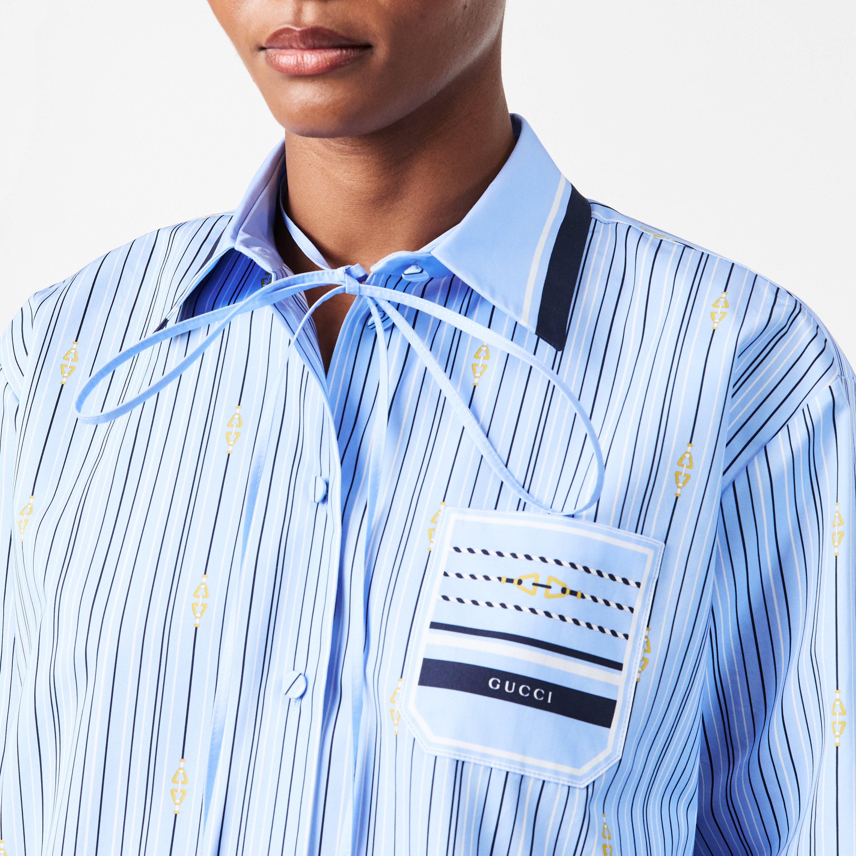 Azure/Blue - Gucci - Horsebit Striped Cotton Shirt - 5