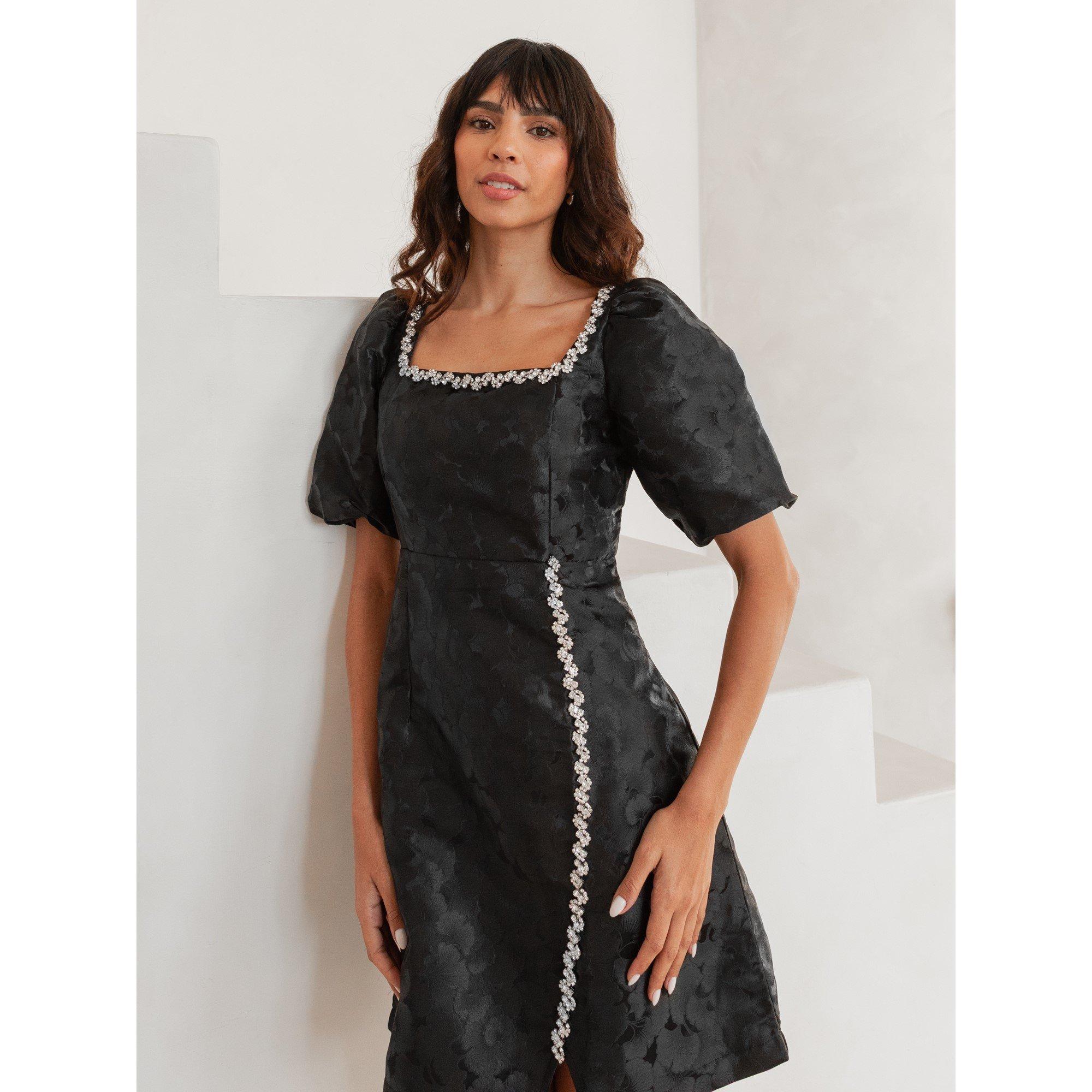 Black - Lovedrobe - Womens Jacquard Mini Dress - 3