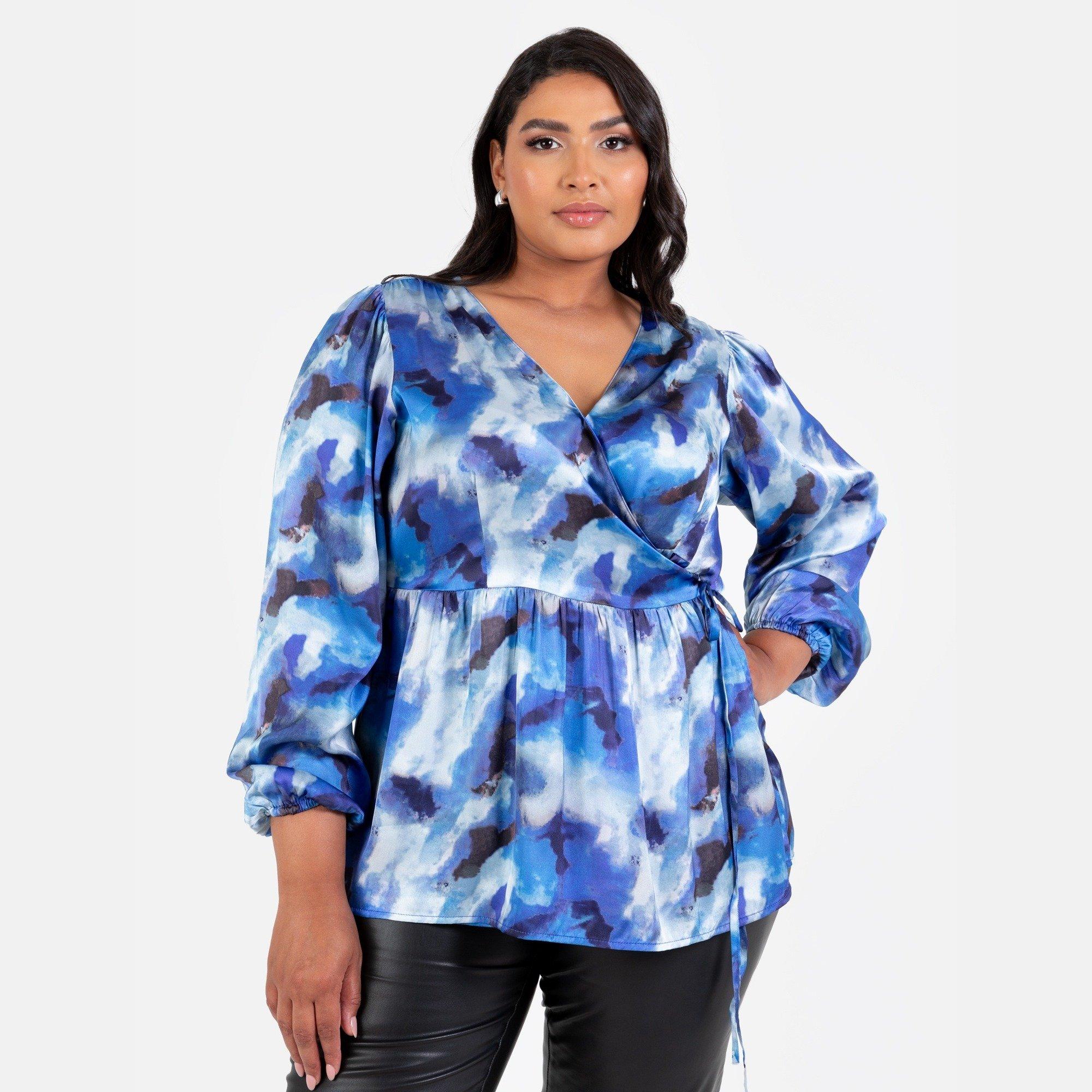 Lovedrobe Women's Satin Maxi Sleeve Wrap Top Blue - 22 (4XL)