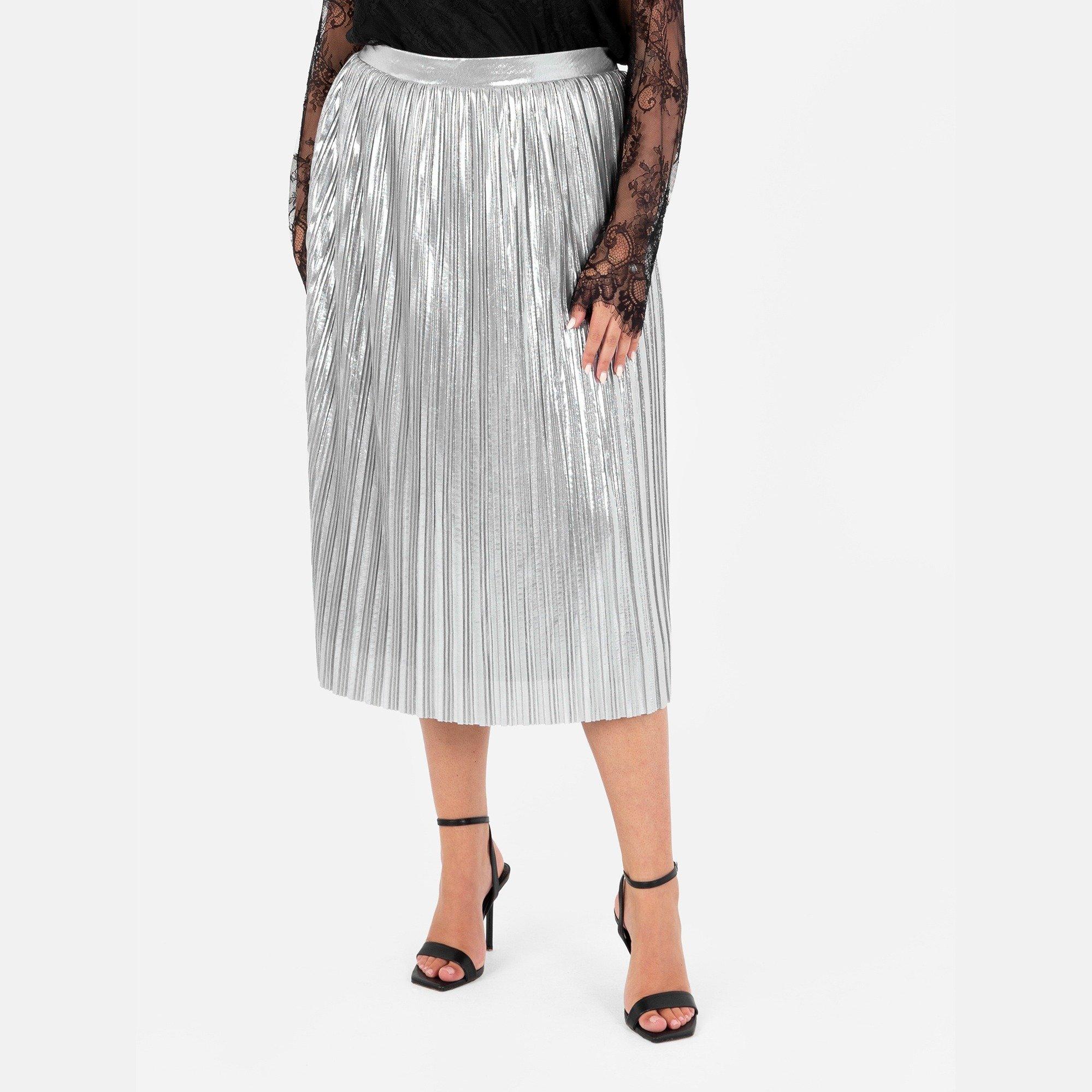 Lovedrobe Women's Metallic Pleated Midi Skirt - Silver - 22 (4XL)