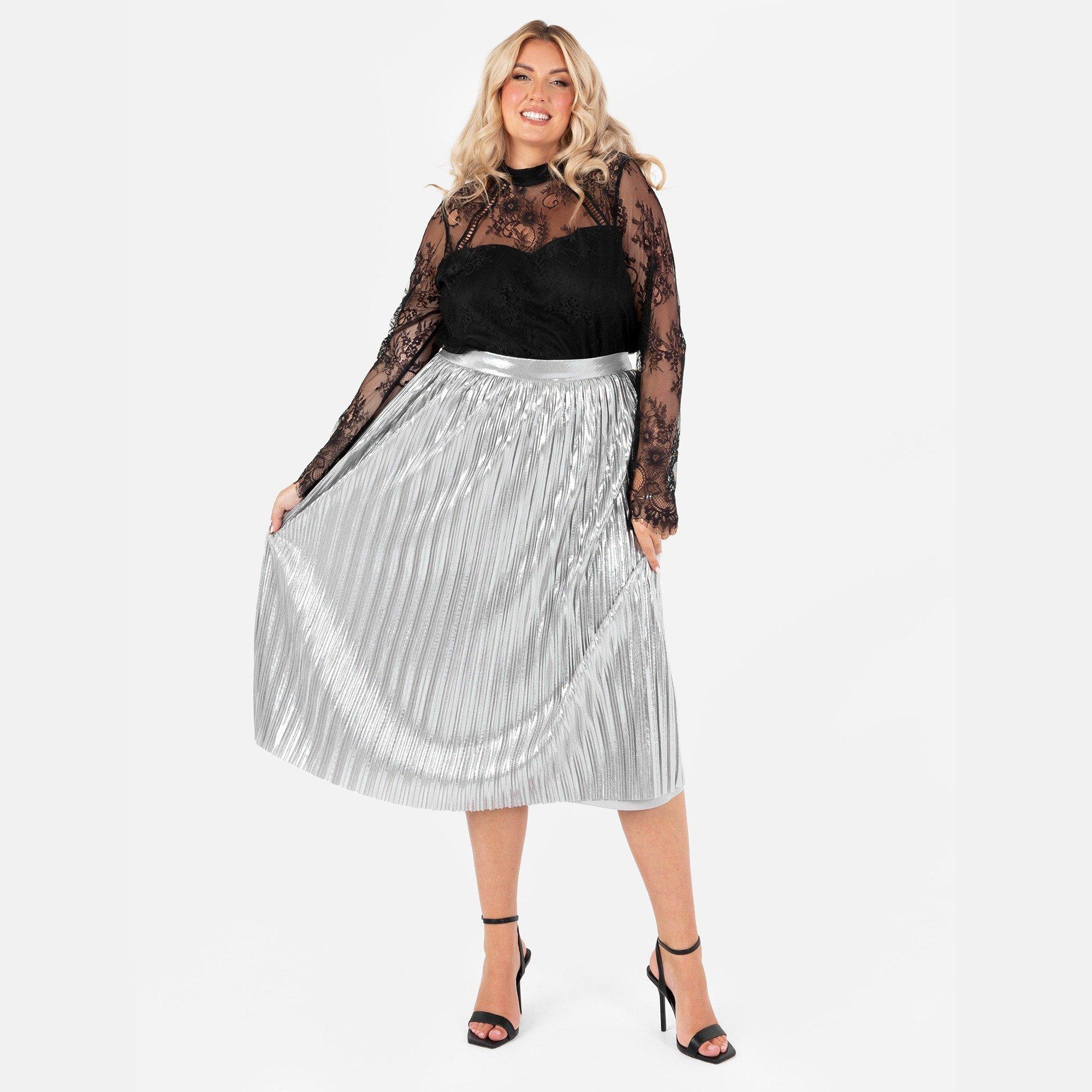 Silber - Lovedrobe - Lovedro Pleat Skirt Ld99 - 3