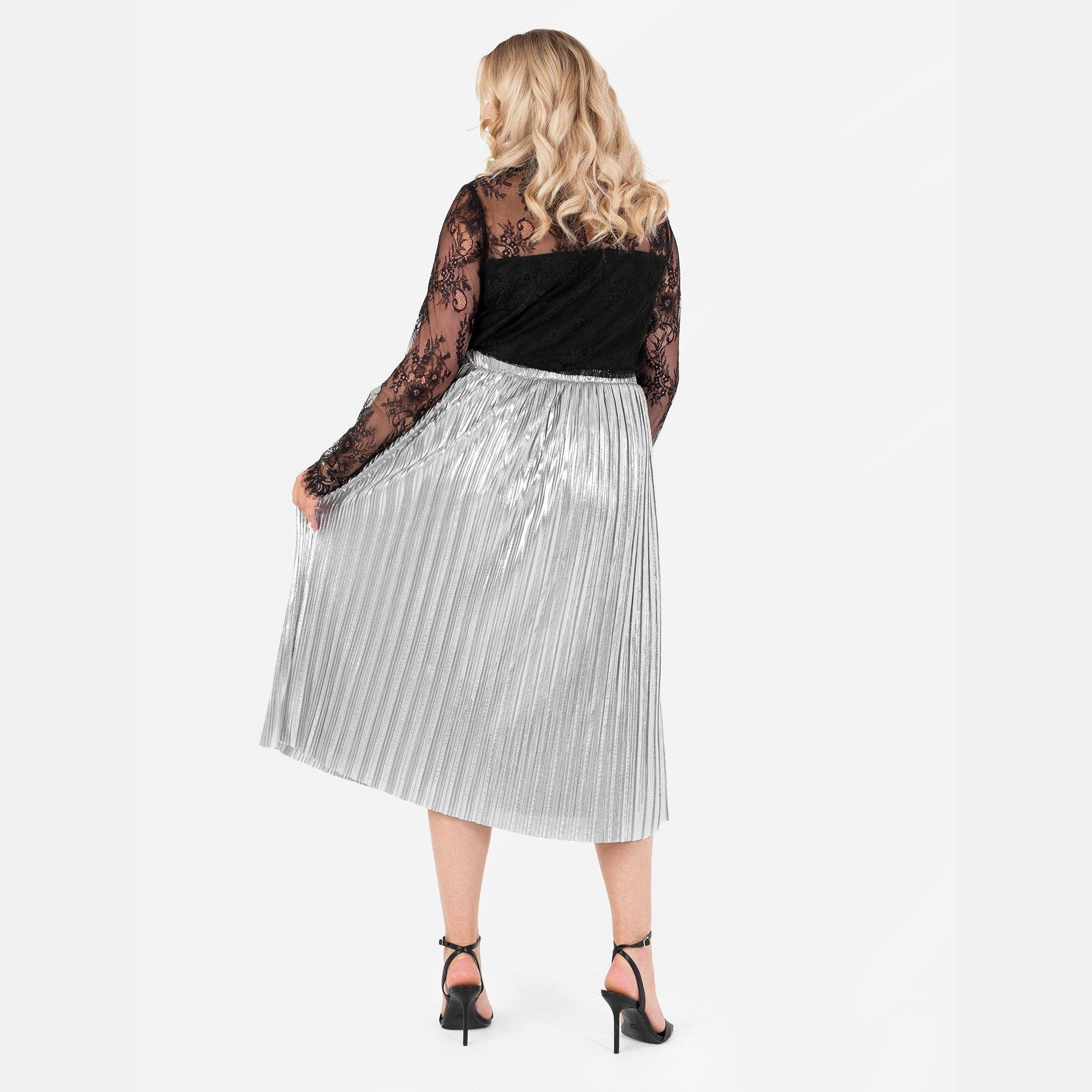 Silber - Lovedrobe - Lovedro Pleat Skirt Ld99 - 4