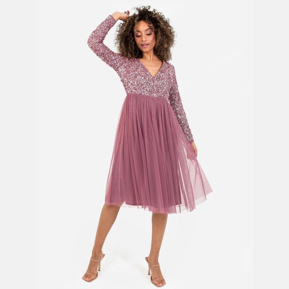 Desert Rose - Maya Deluxe - Maya Faux Wrap Front Embellished Midi Dress - 1