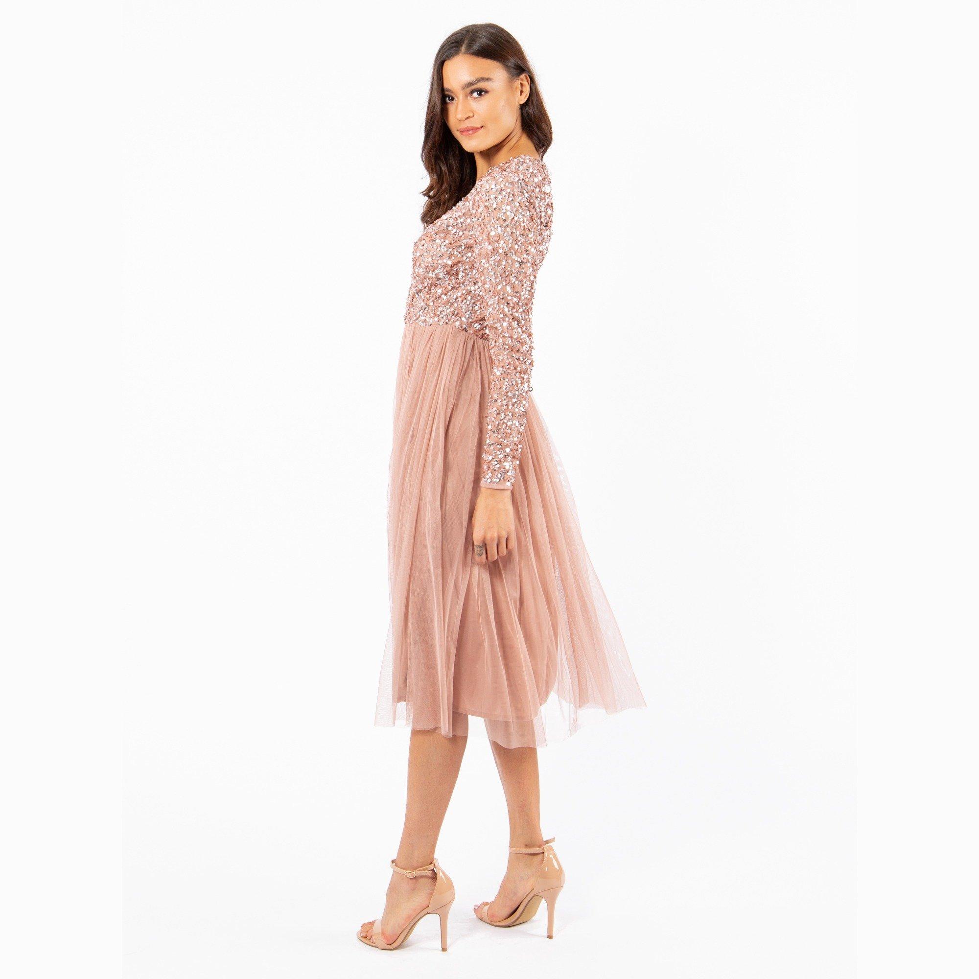 Pale Mauve - Maya Deluxe - Maya Faux Wrap Front Embellished Midi Dress - 2