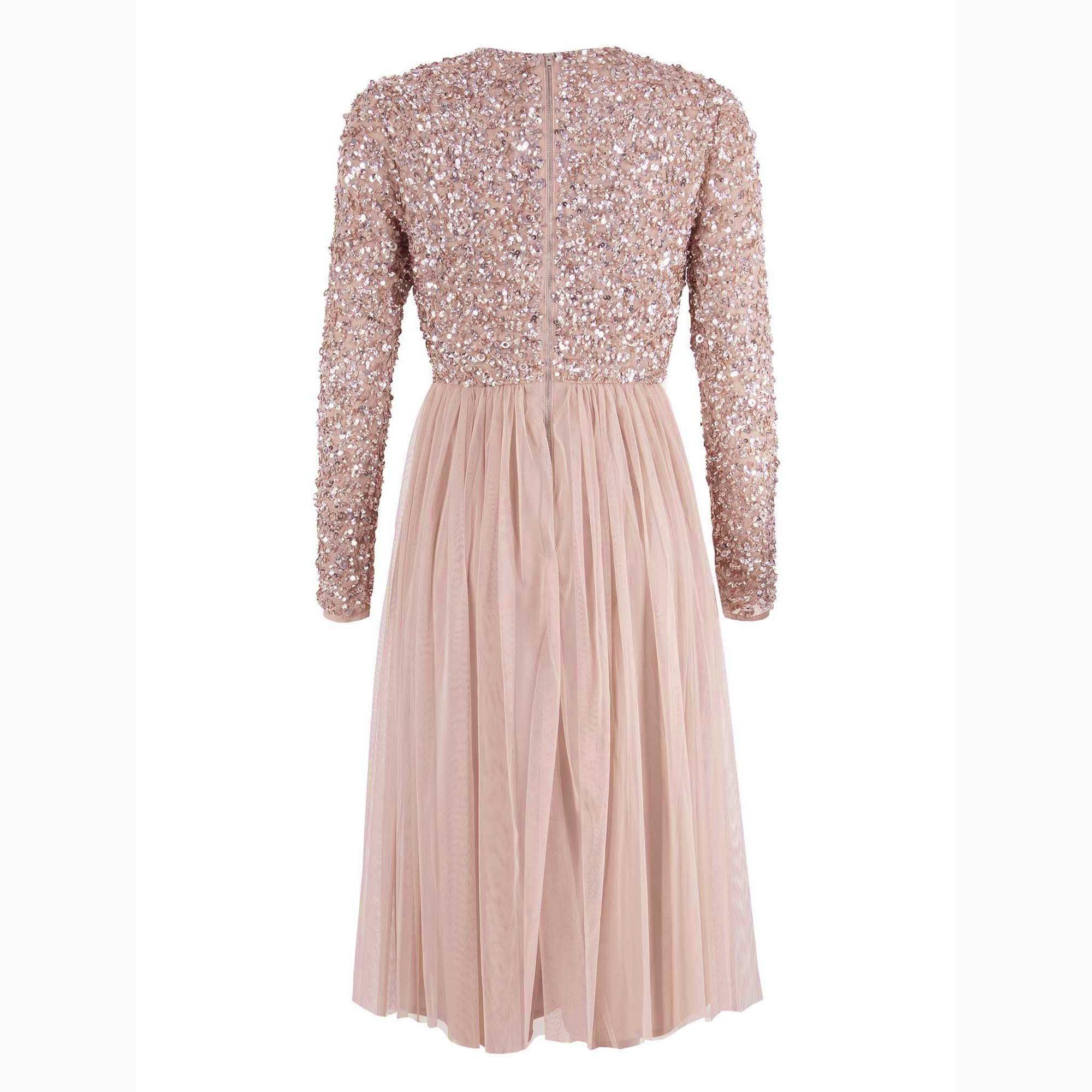 Pale Mauve - Maya Deluxe - Maya Faux Wrap Front Embellished Midi Dress - 4