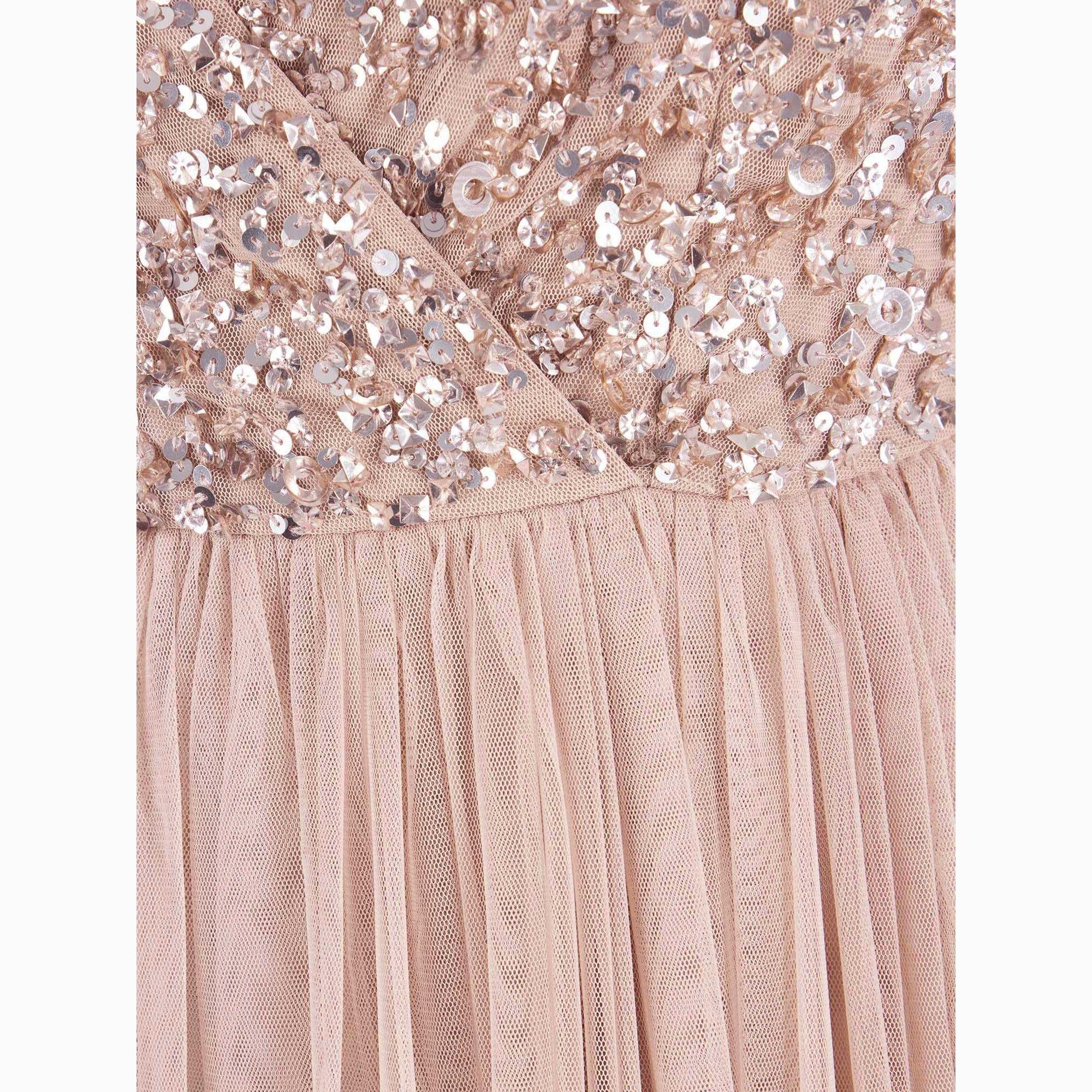 Pale Mauve - Maya Deluxe - Maya Faux Wrap Front Embellished Midi Dress - 5