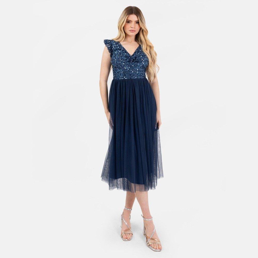 French Navy - Maya Deluxe - Maya Navy Embellished Twist Bodice Midi Dress - 1