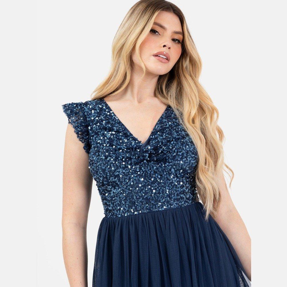 maya bridesmaid dress navy Deluxe | Maya Embellished Twist Bodice Midi ZML049 layered bodice and gently Color:Summer Green Amorosa Wedding Dress -