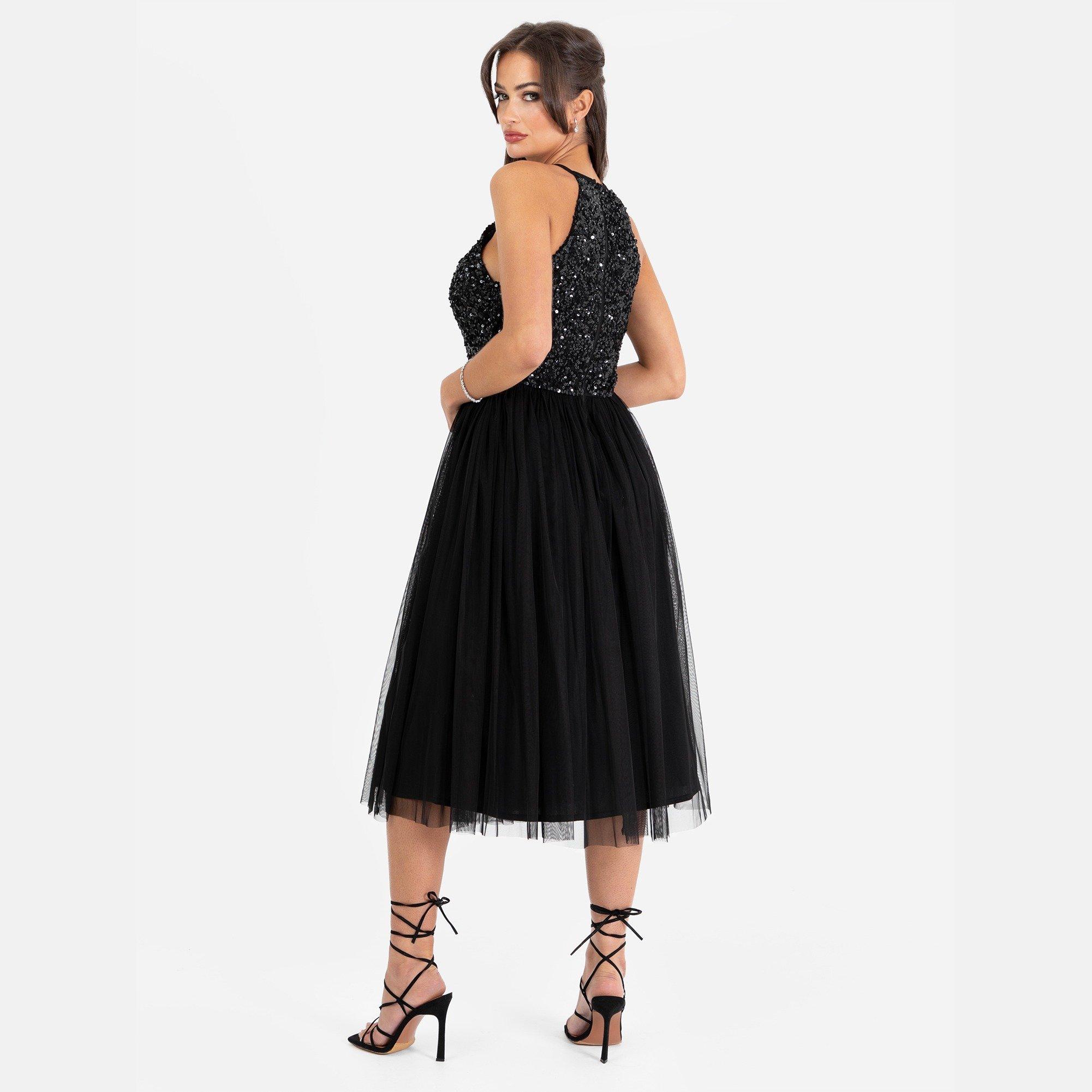 Black - Maya Deluxe - Maya Embellished Halter Neck Midi Dress - 2