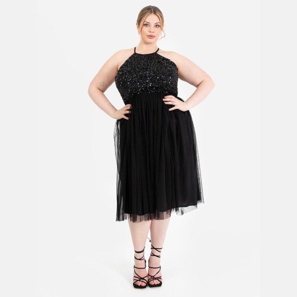 Black - Maya Deluxe - Maya Embellished Halter Neck Midi Dress - 3