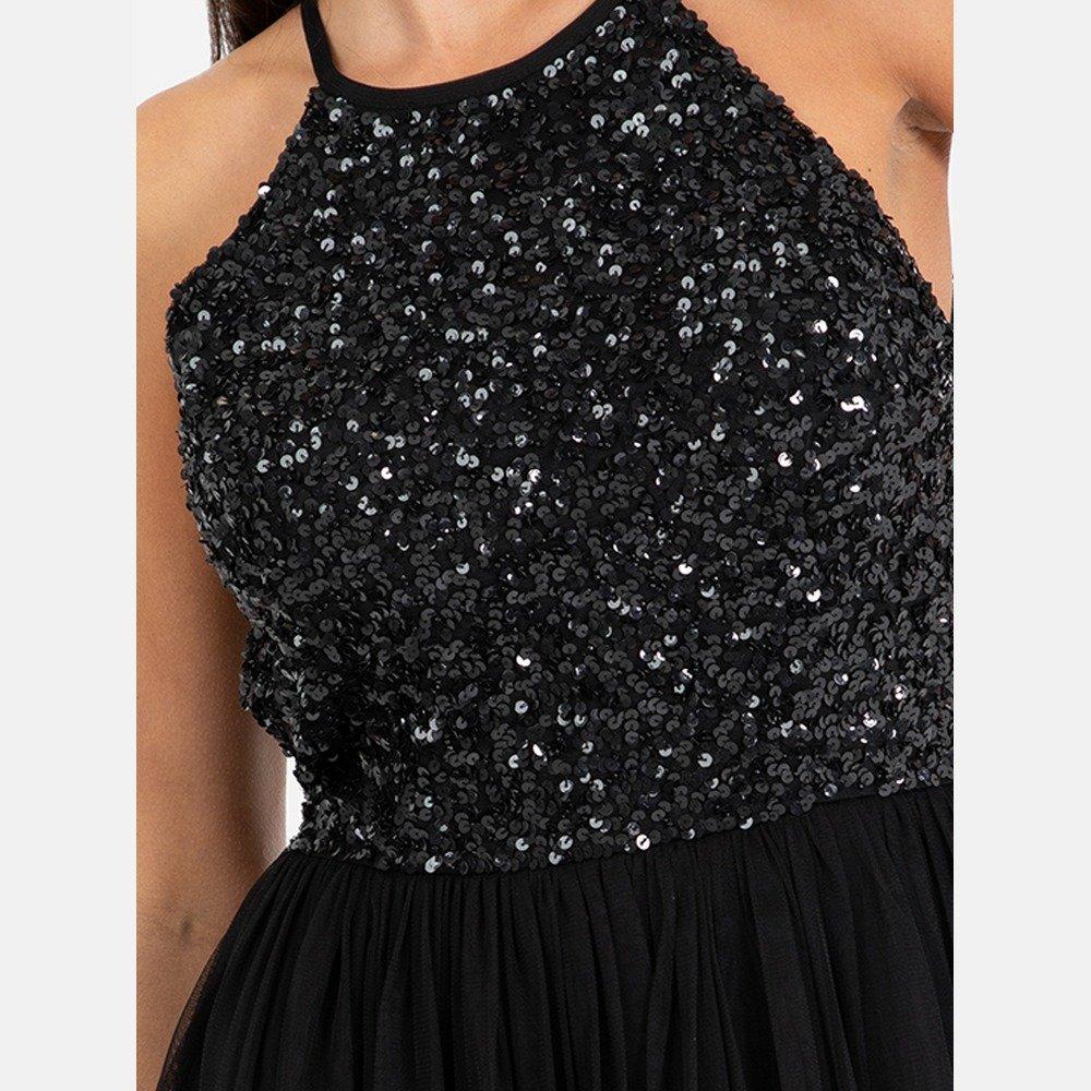 Black - Maya Deluxe - Maya Embellished Halter Neck Midi Dress - 5
