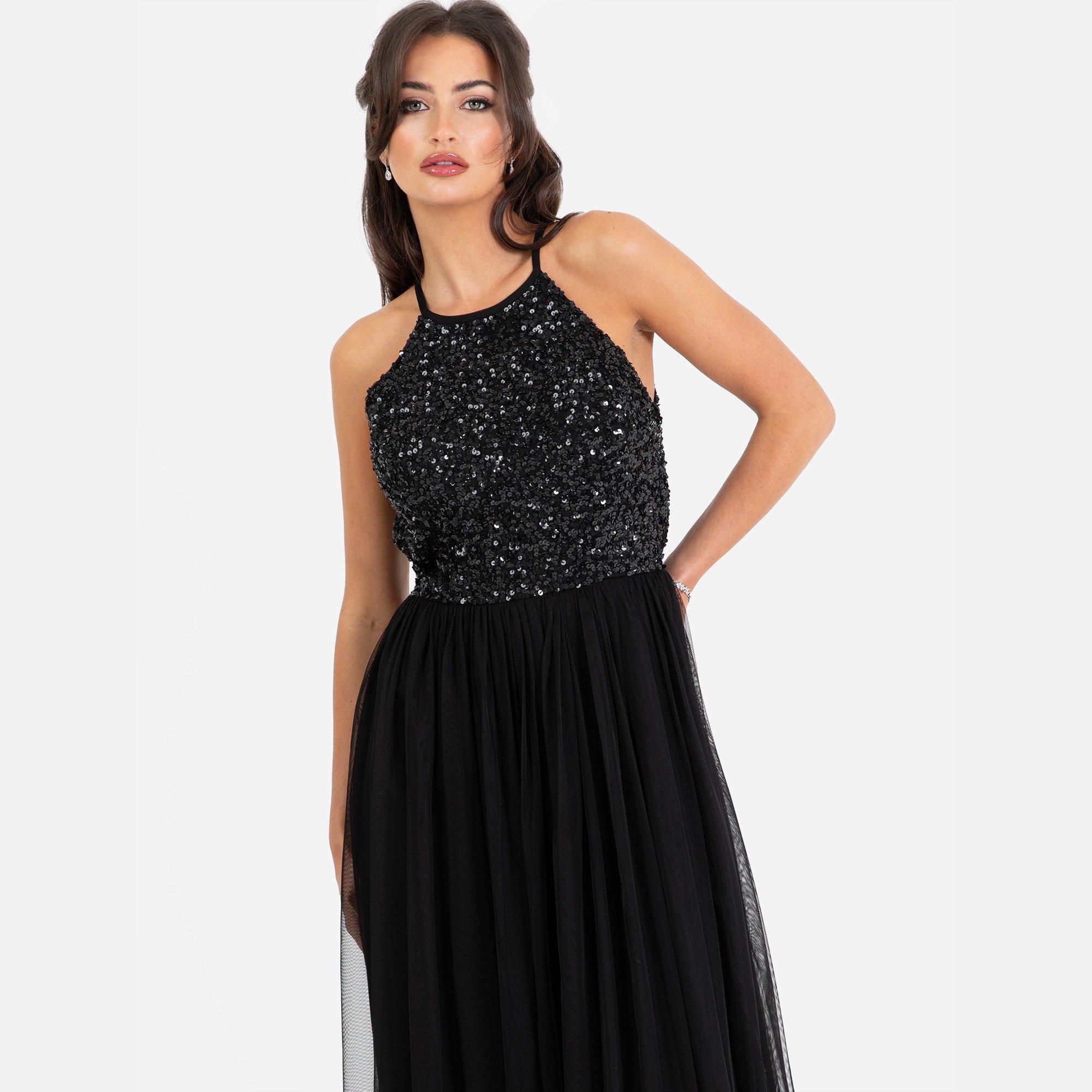 Black - Maya Deluxe - Maya Embellished Halter Neck Midi Dress - 6