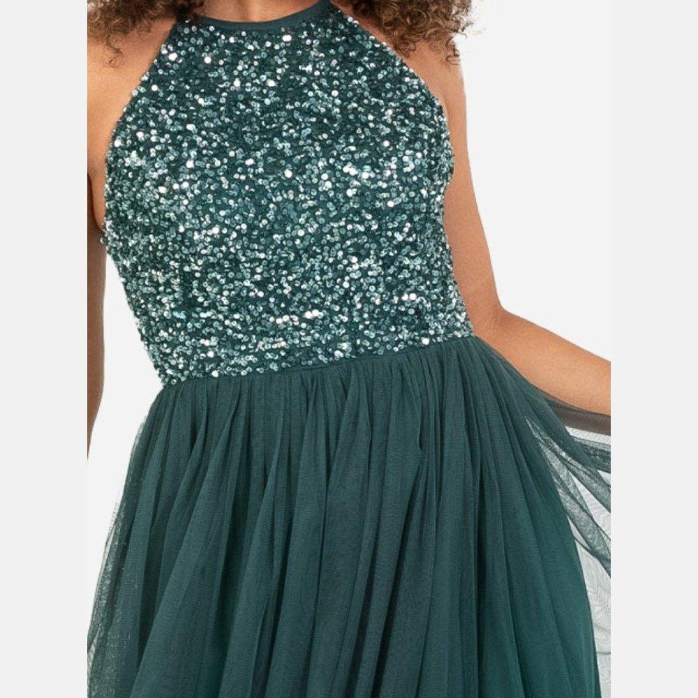 Maya Deluxe Women's Maya Embellished Halter Neck Midi Dress - Emerald - 22 (4XL)