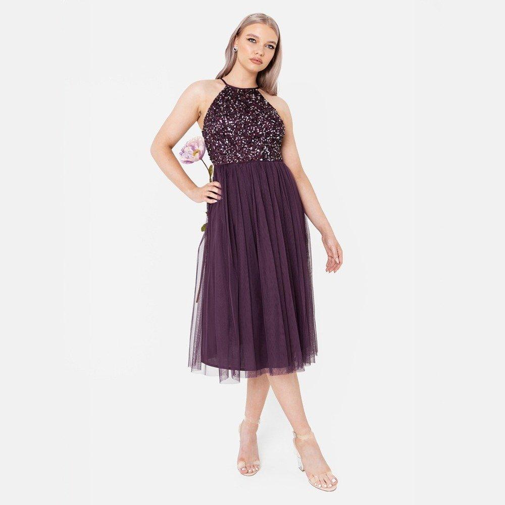 Berry - Maya Deluxe - Maya Embellished Halter Neck Midi Dress - 1