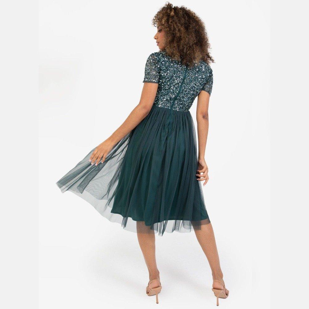 Misty Green - Maya Deluxe - Maya V Neckline Embellished Midi Dress - 2
